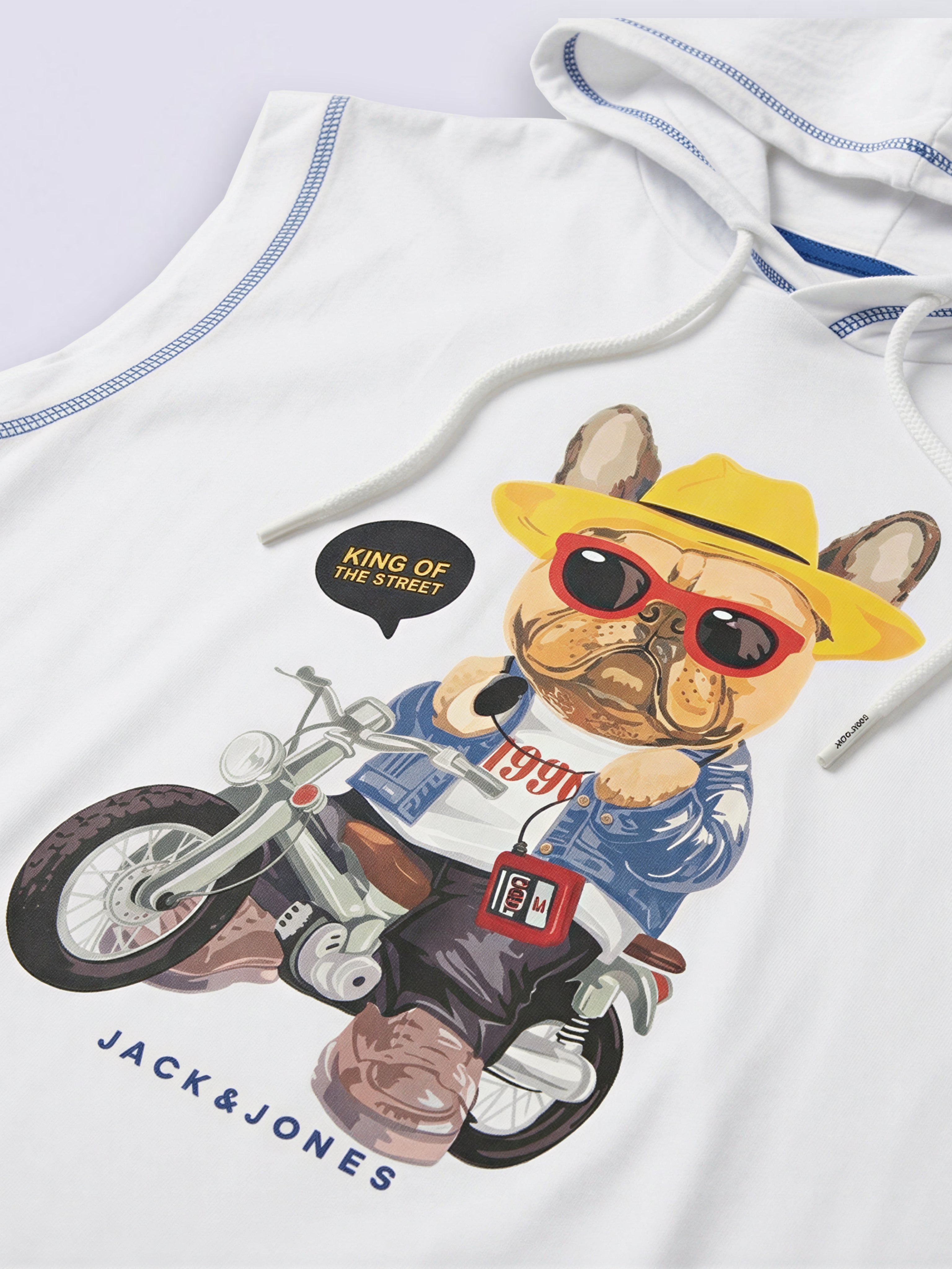 Boys White Printed Hooded T-shirt