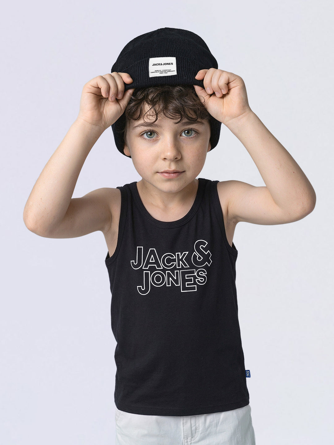 Boys Black Logo Print Sleeveless T-shirt