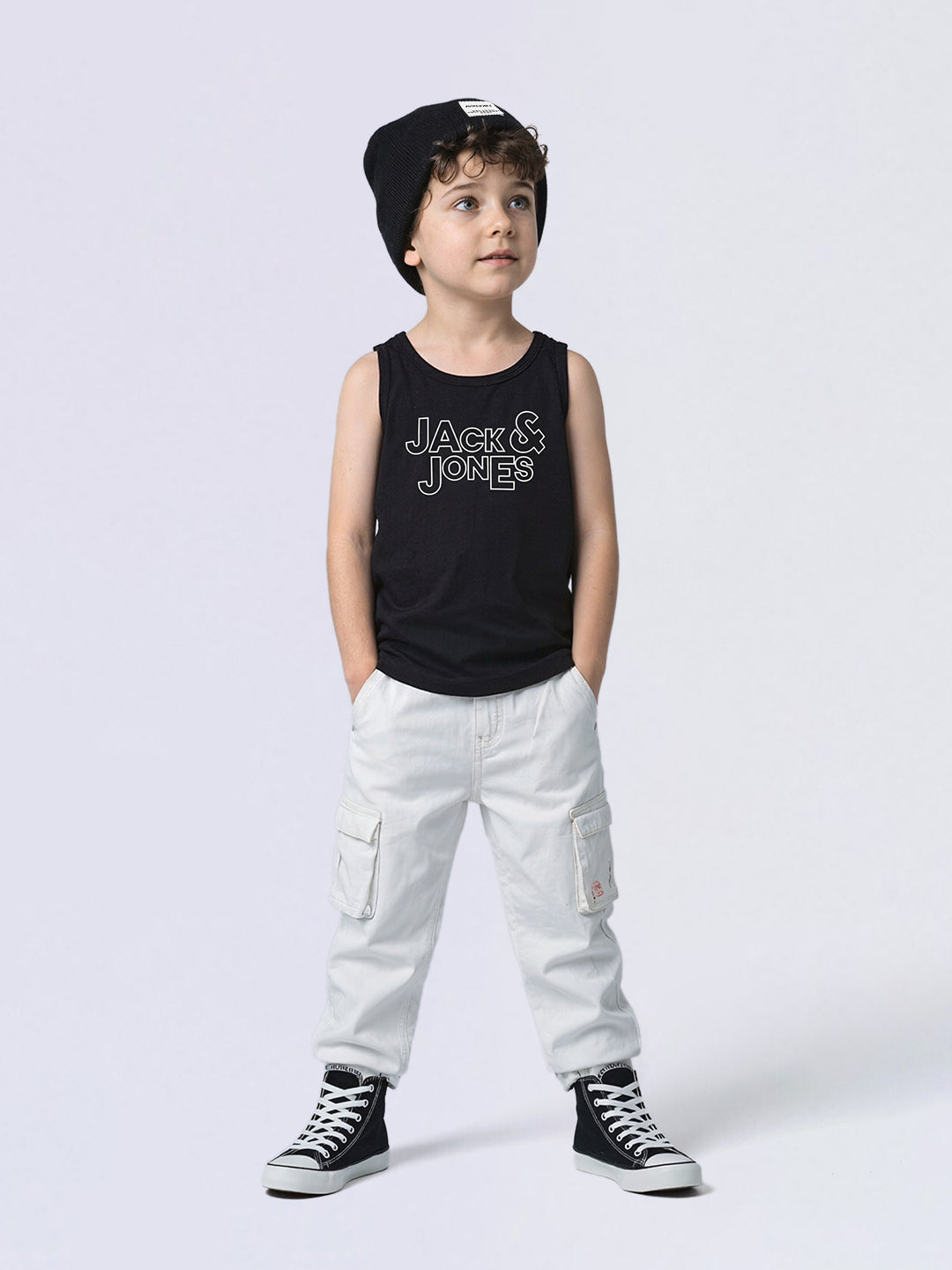 Boys Black Logo Print Sleeveless T-shirt