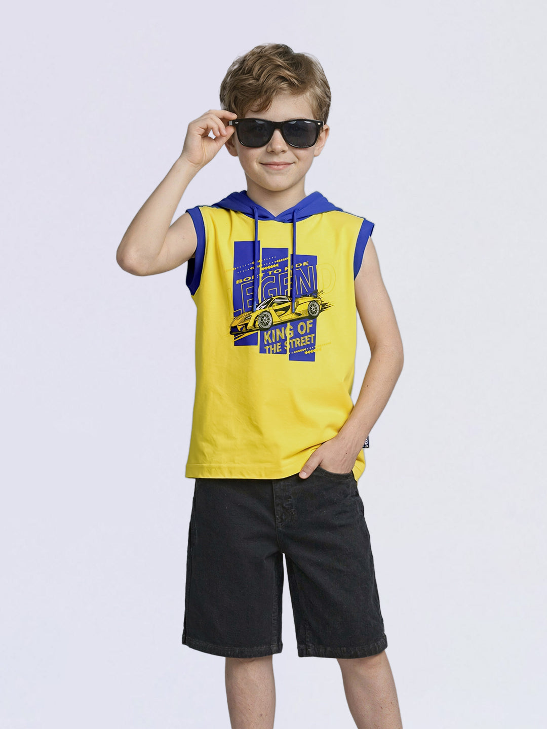 Boys Yellow Colourblocked Hooded T-shirt