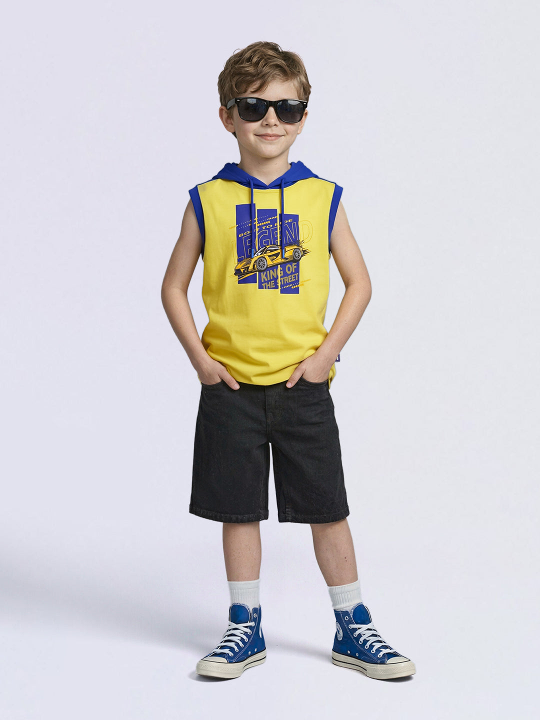 Boys Yellow Colourblocked Hooded T-shirt