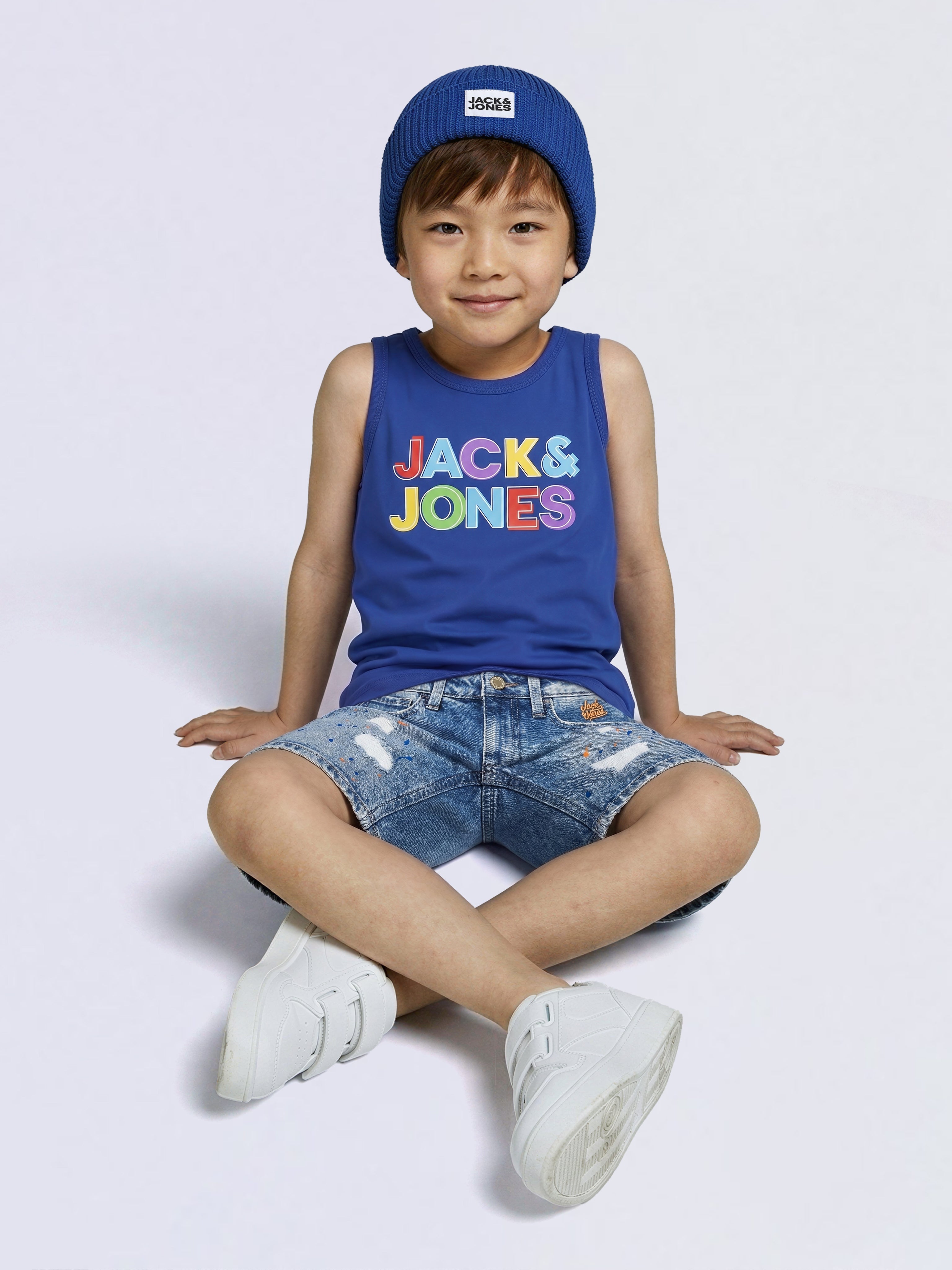 Boys Blue Logo Print Sleeveless T-shirt