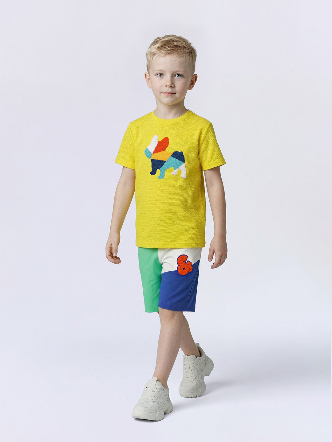 Boys Yellow Embroidered Doggo Print T-short