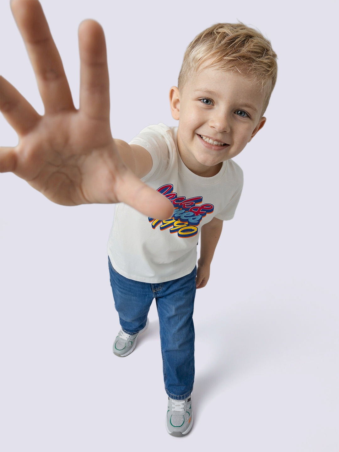 Boys White Printed Cotton T-Shirt