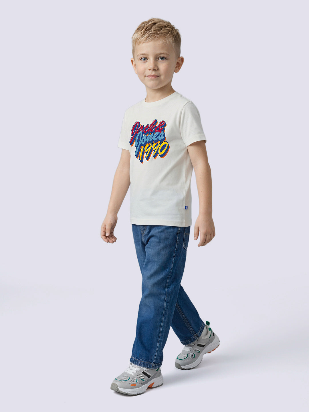 Boys White Printed Cotton T-Shirt