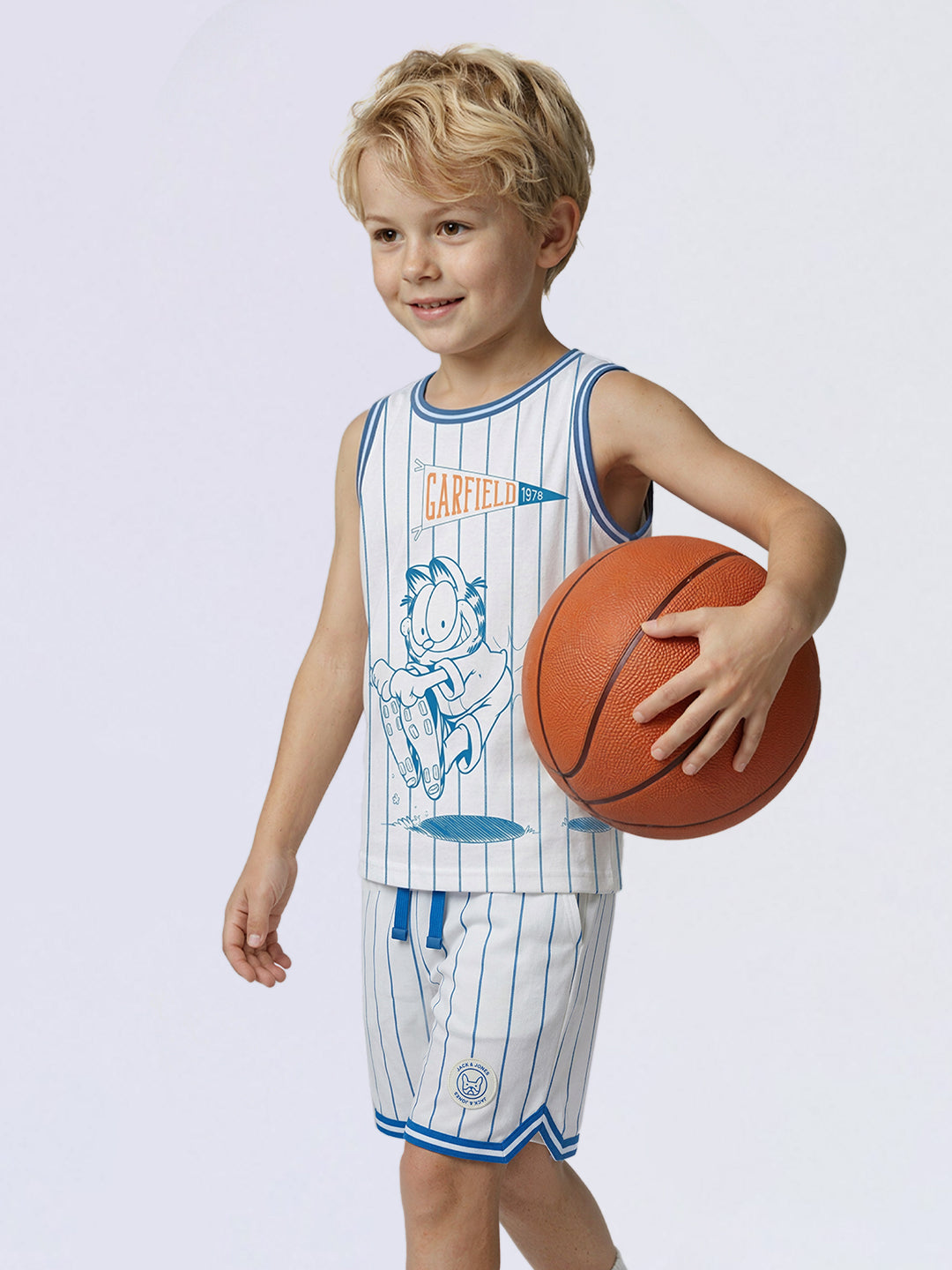 Boys White Striped Sleeveless T-shirt