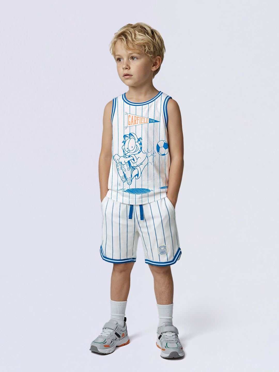 Boys White Striped Sleeveless T-shirt