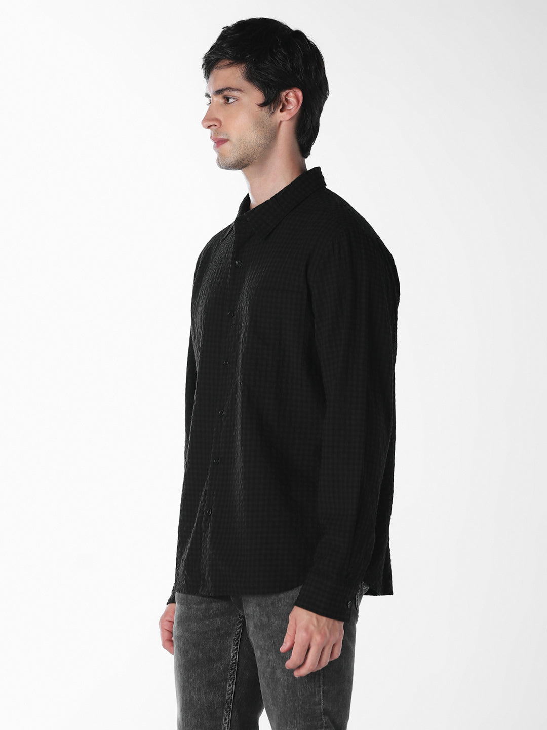 Black Micro Check Oversized Shirt