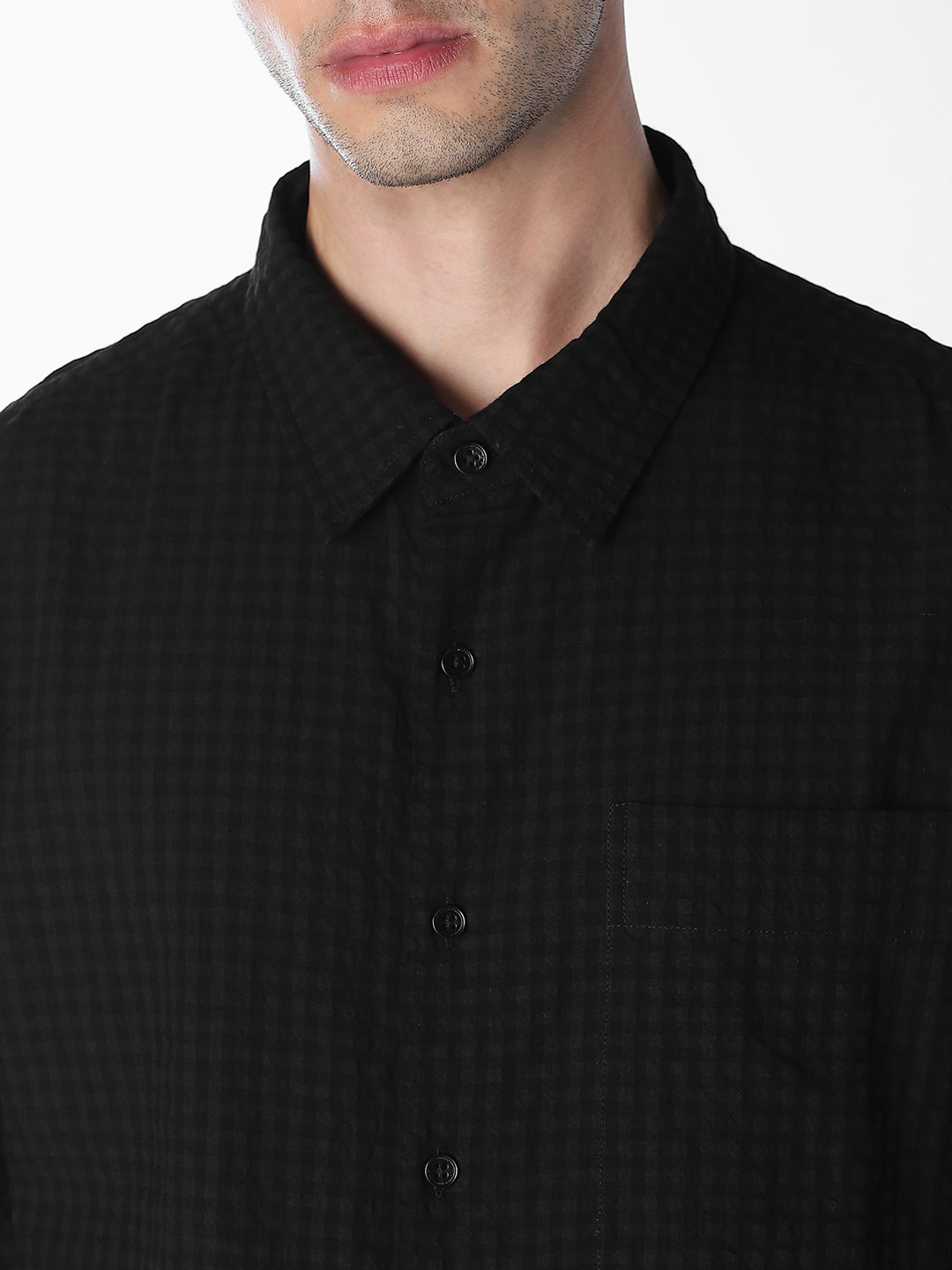 Black Micro Check Oversized Shirt