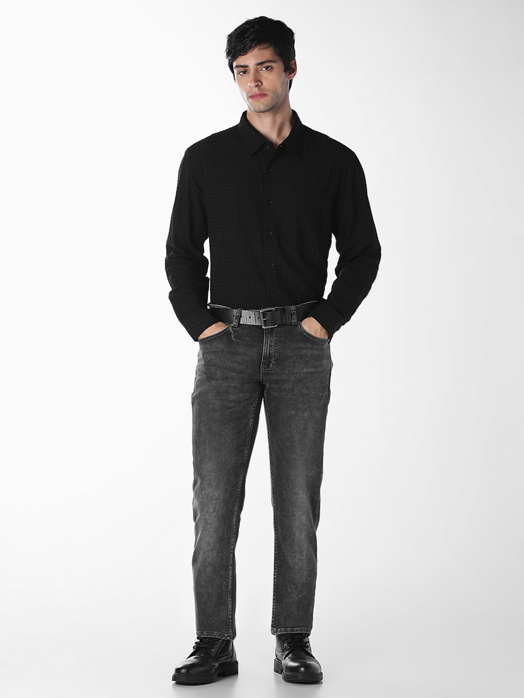 Black Micro Check Oversized Shirt