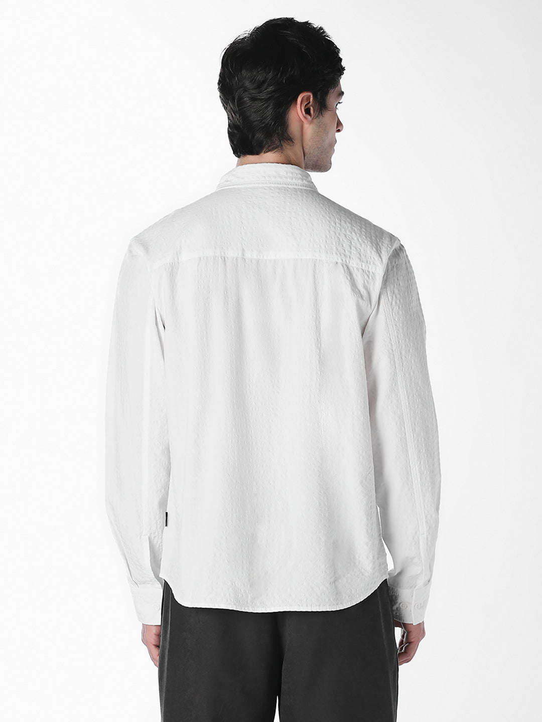 White Micro Check Oversized Shirt