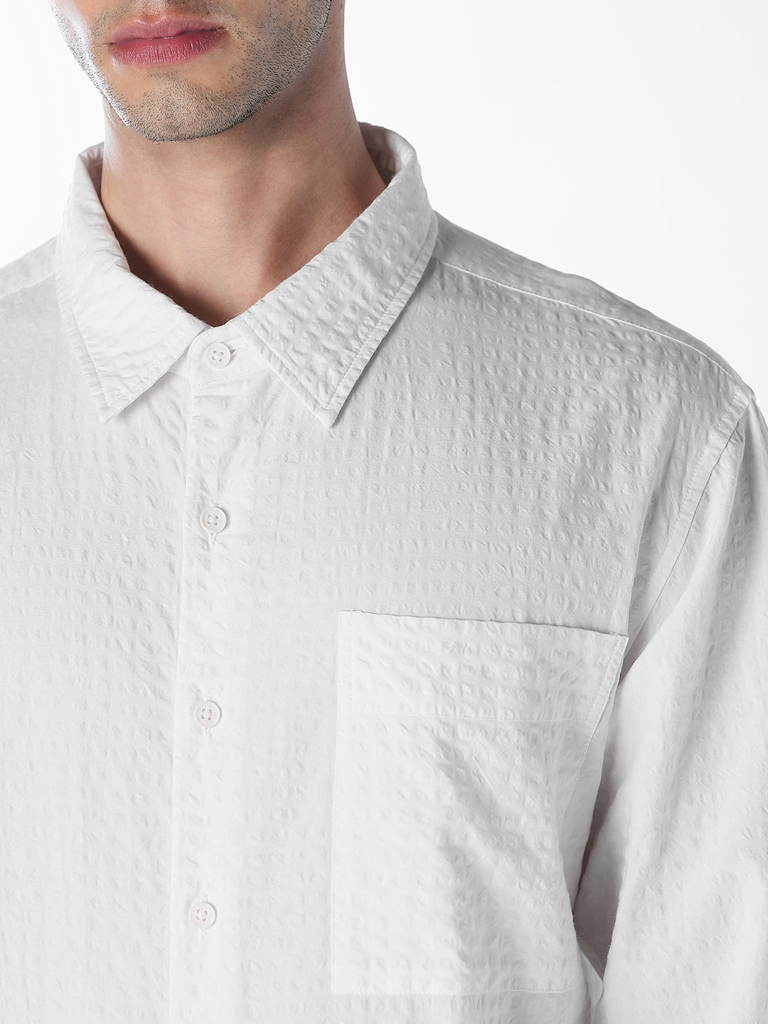 White Micro Check Oversized Shirt