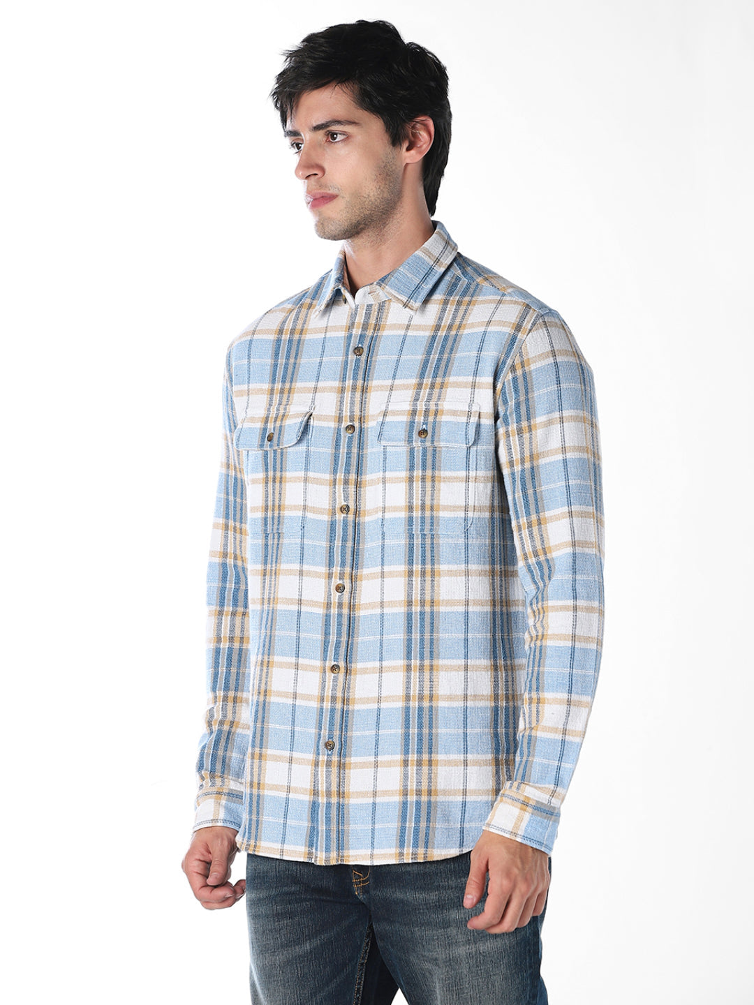 Light Blue Check Cotton Shirt
