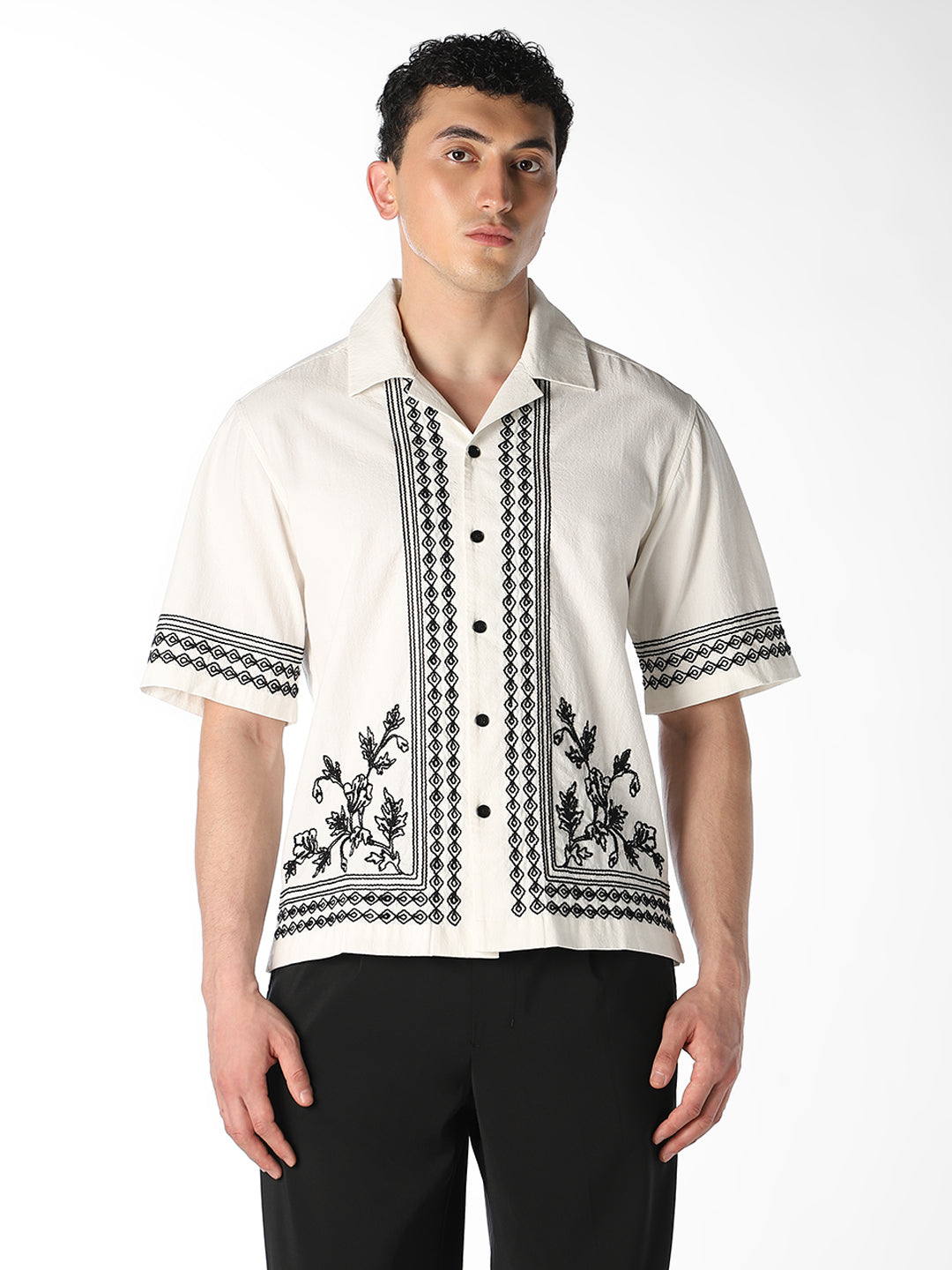 White Embroidered Oversized Shirt