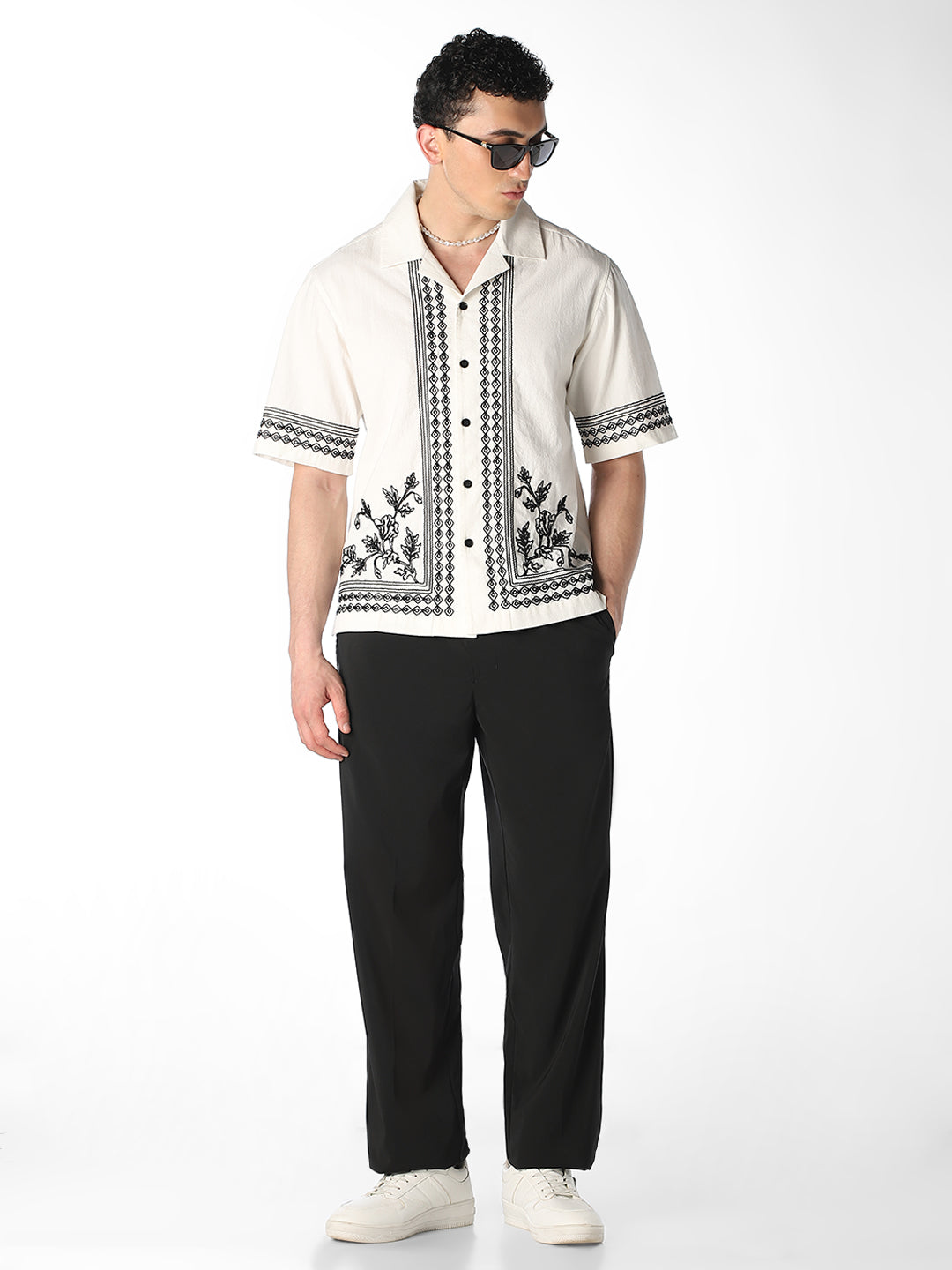 White Embroidered Oversized Shirt