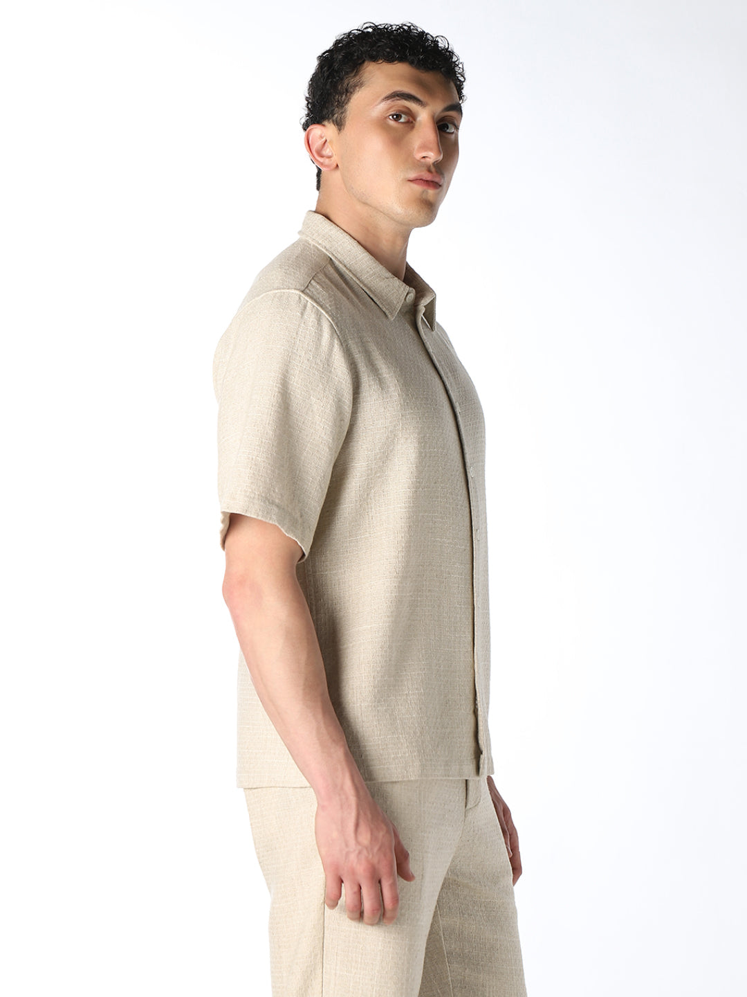 Beige Dobby Oversized Shirt