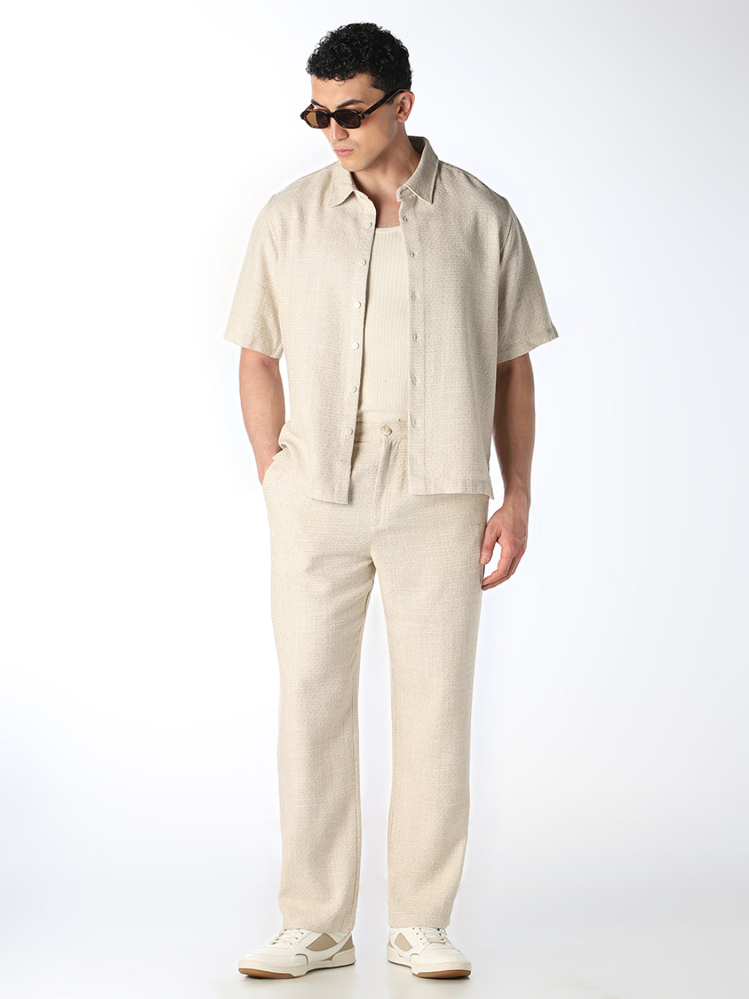 Beige Dobby Oversized Shirt