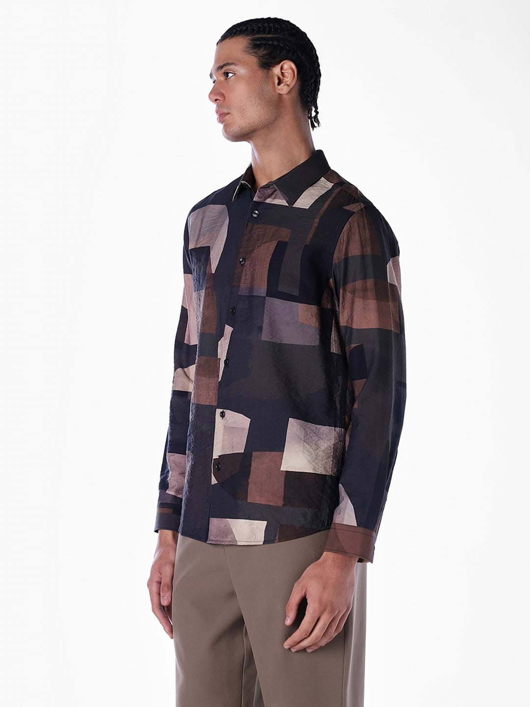 Nylon Blend Printed Slim Fit Shirt