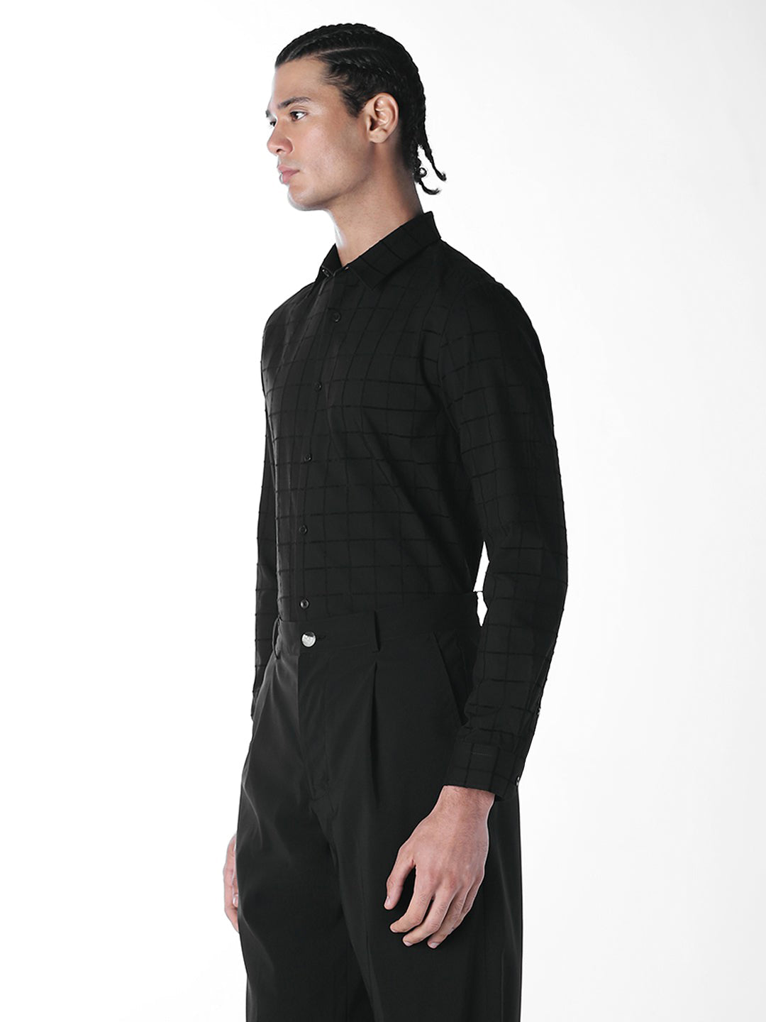 Black Jacquard Check Shirt