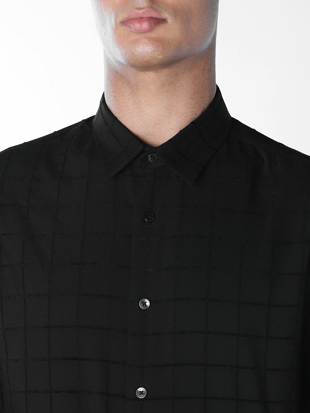 Black Jacquard Check Shirt
