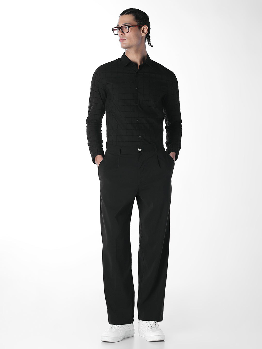 Black Jacquard Check Shirt