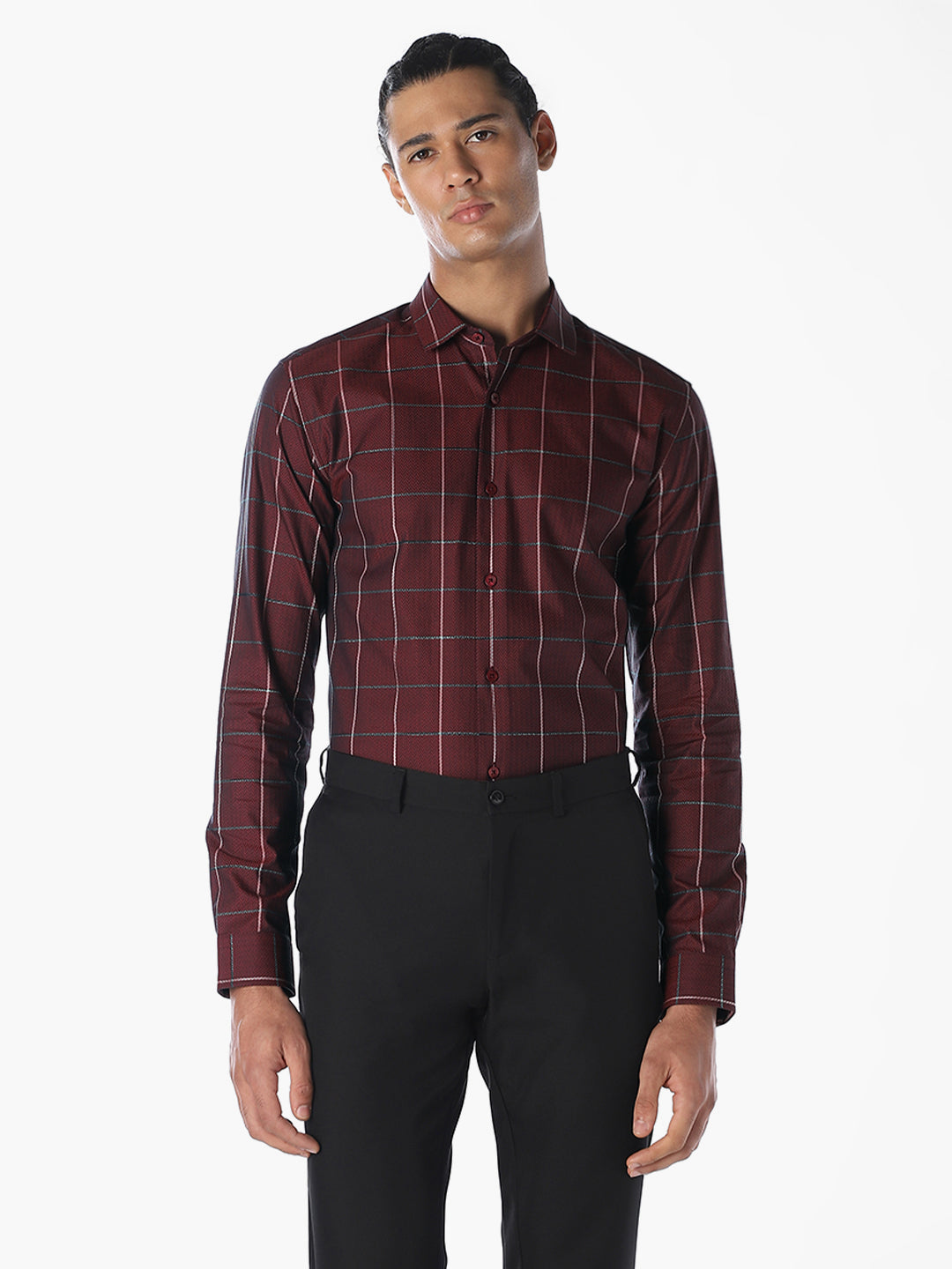 Burgundy Checked Cotton Shirt