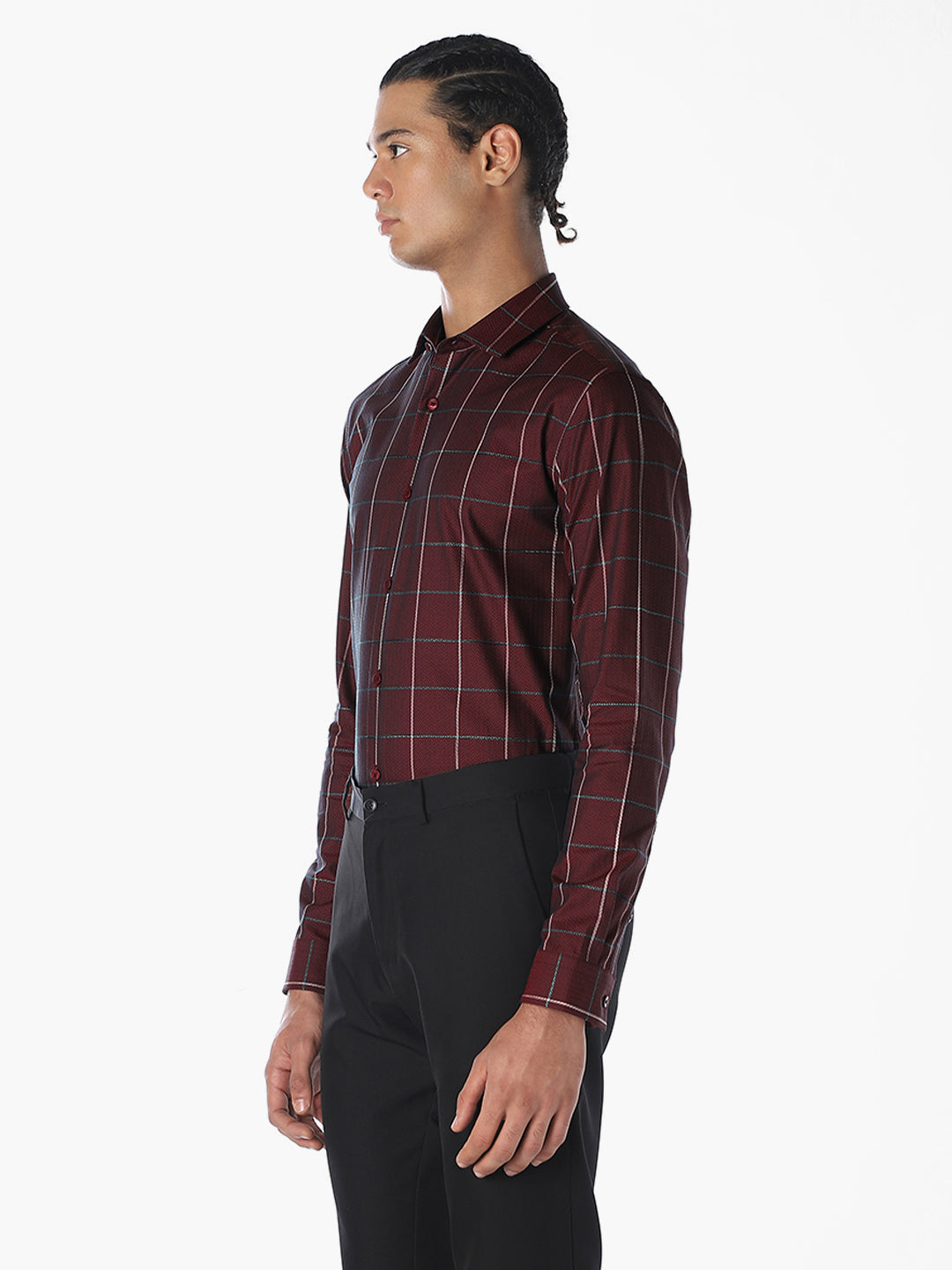 Burgundy Checked Cotton Shirt