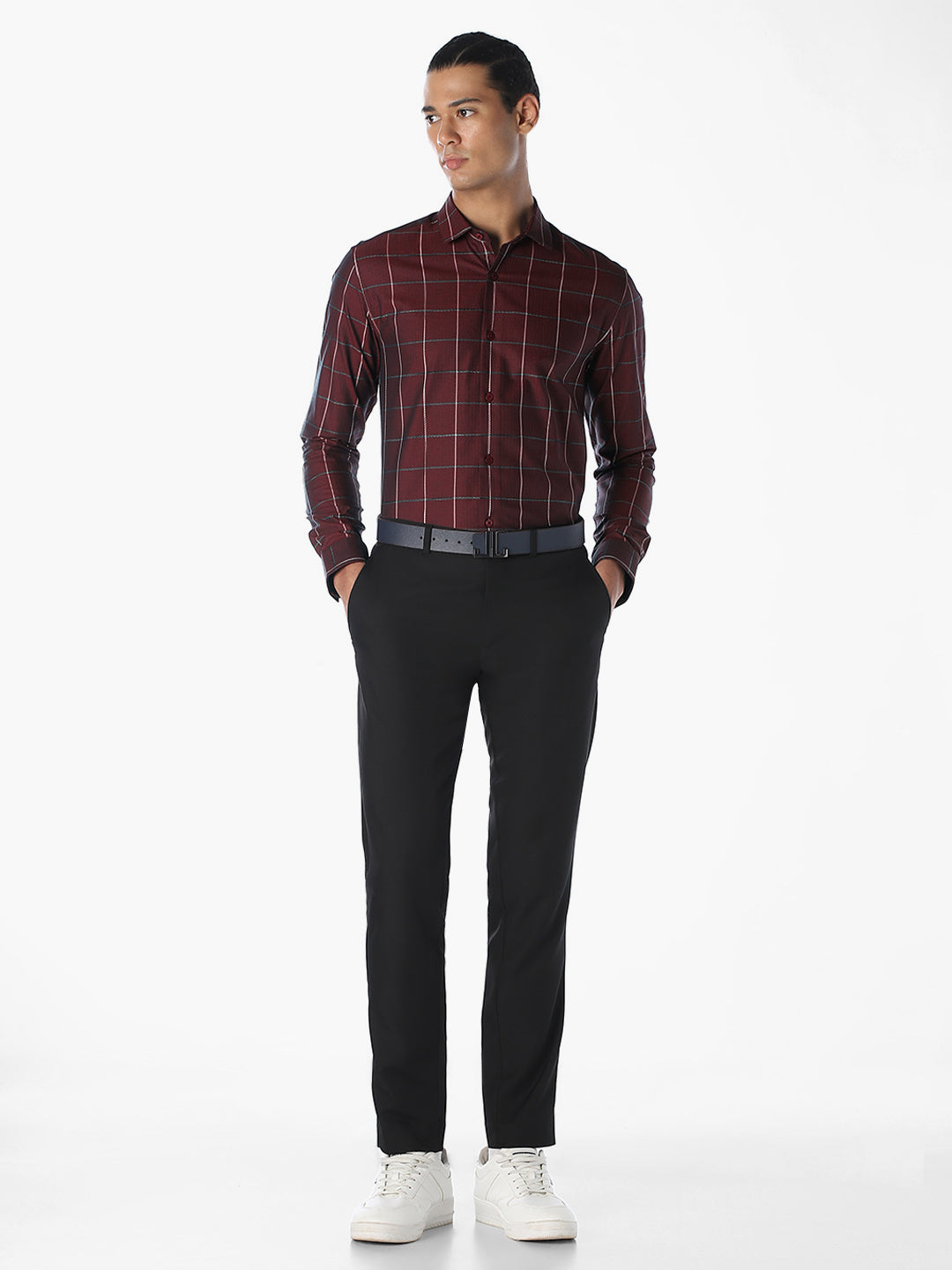 Burgundy Checked Cotton Shirt