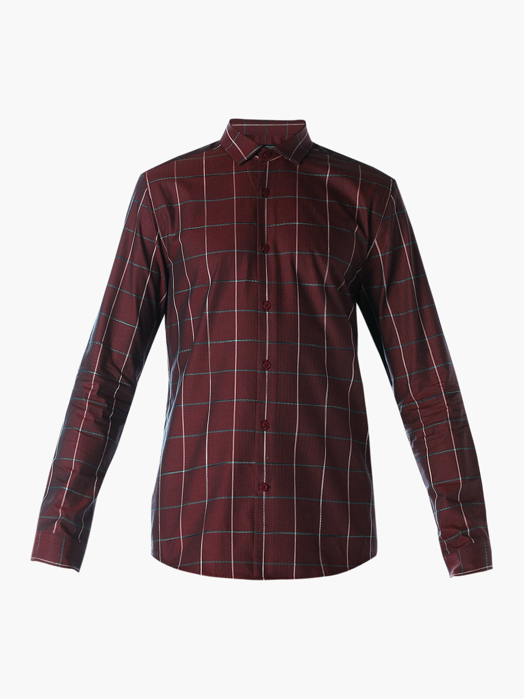 Burgundy Checked Cotton Shirt