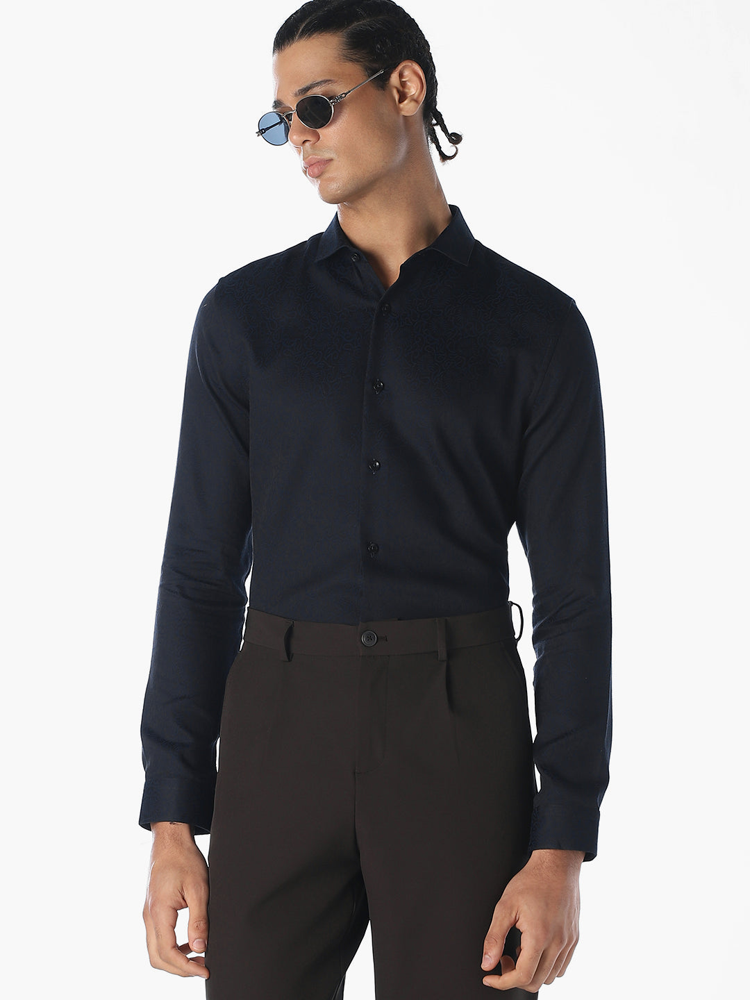 Navy Blue Cotton Slim Shirt