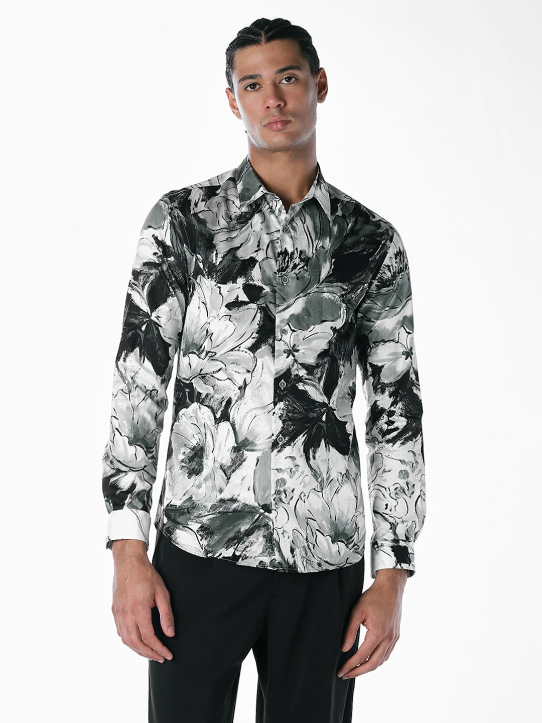 Blue Printed Slim Fit Shirt