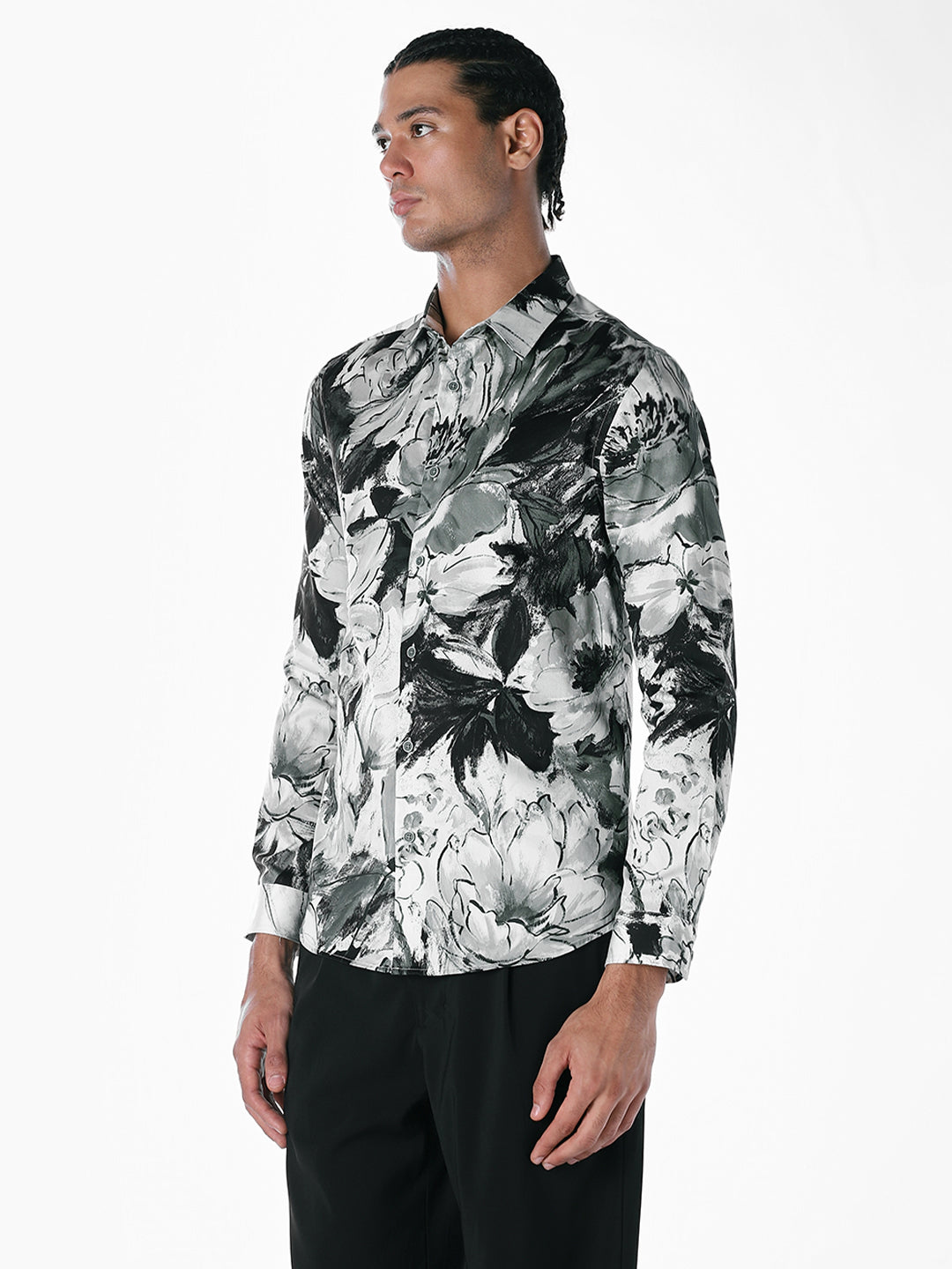 Blue Printed Slim Fit Shirt