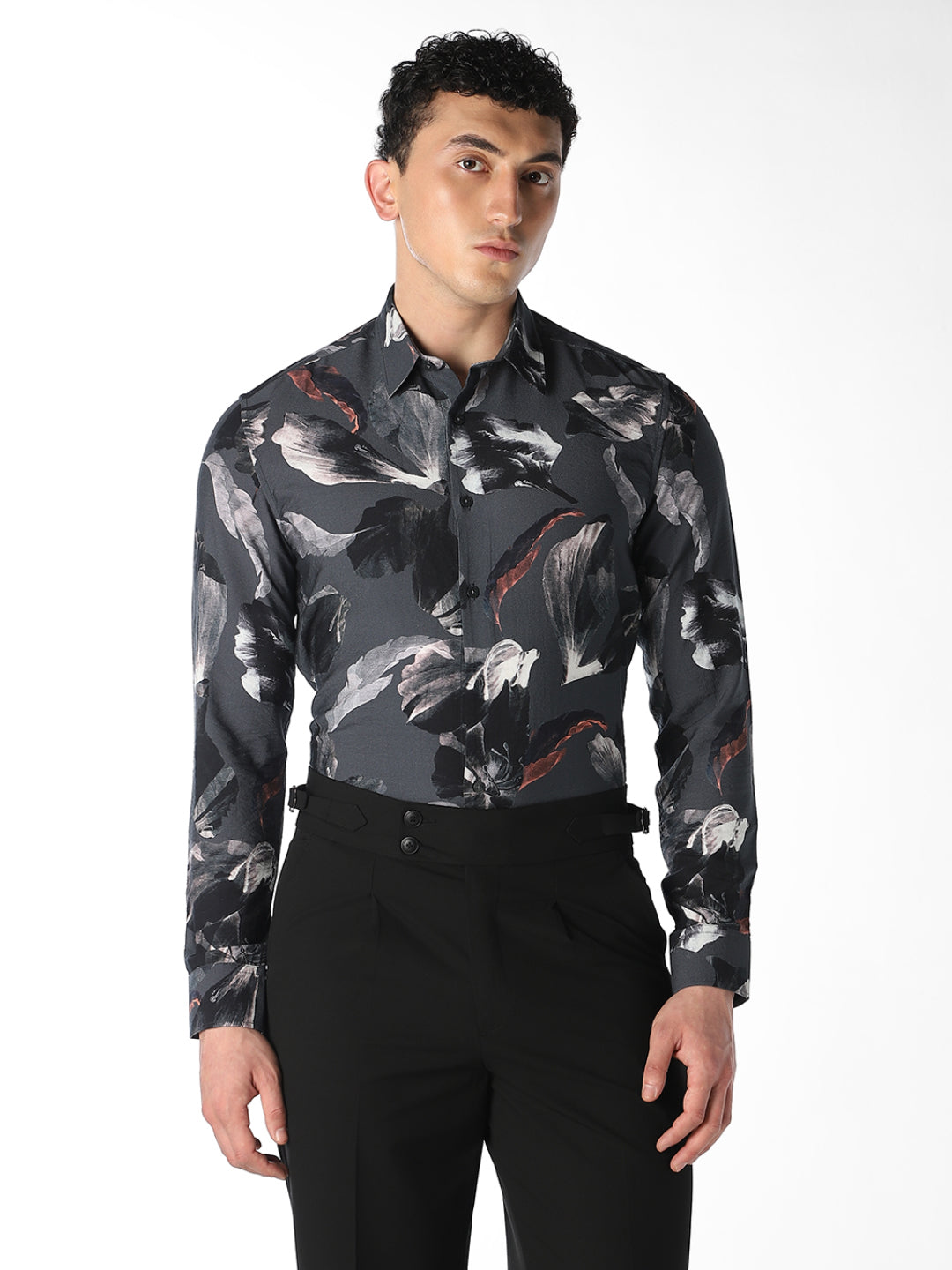 Dark Grey Printed Slim Fit Shirt