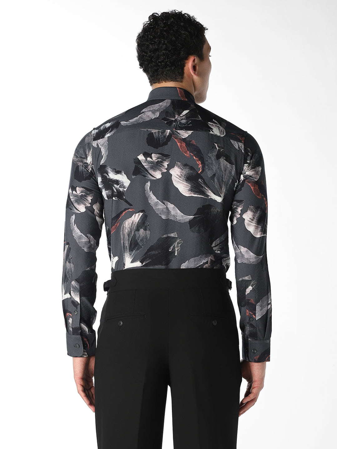 Dark Grey Printed Slim Fit Shirt