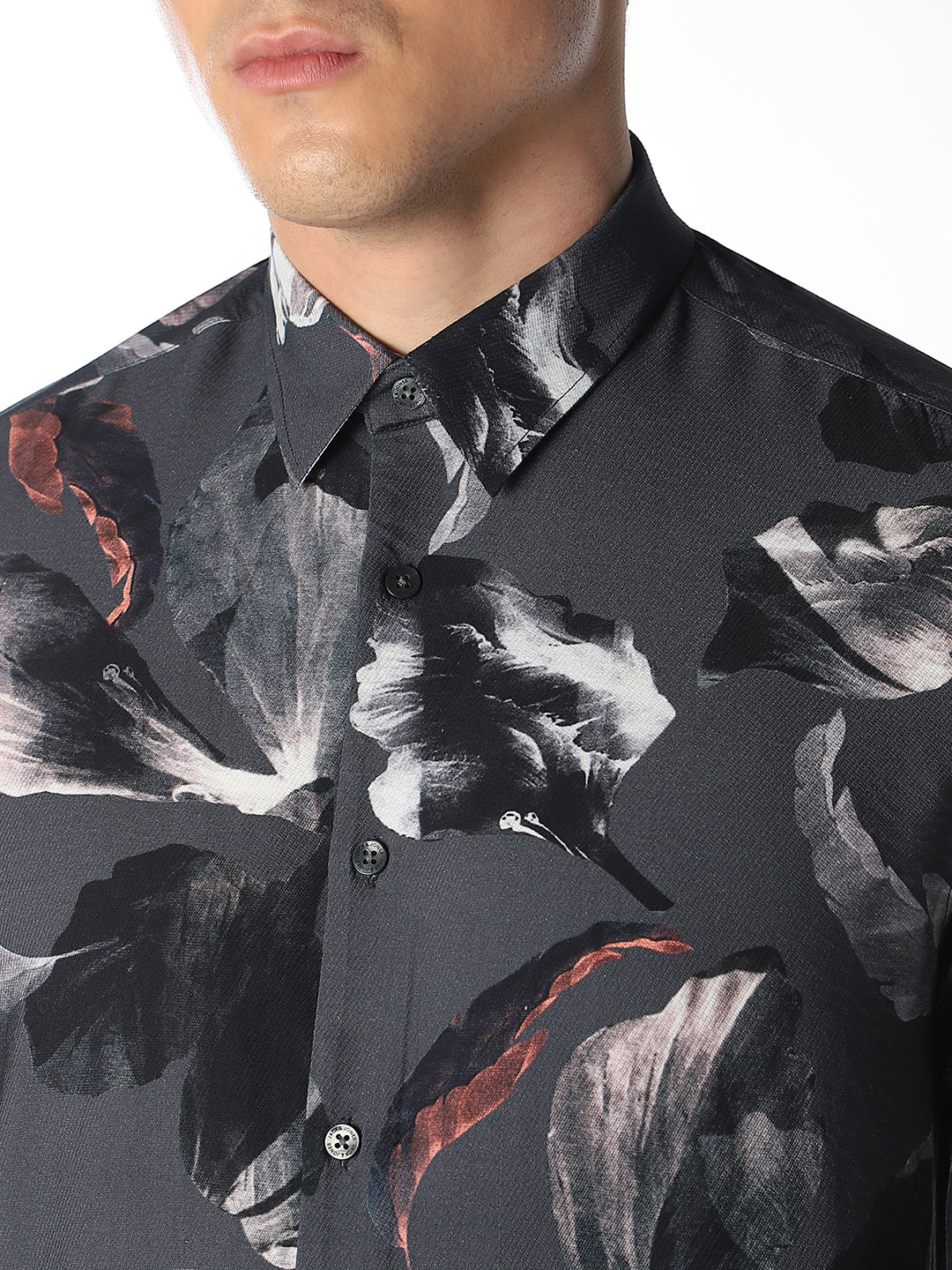 Dark Grey Printed Slim Fit Shirt
