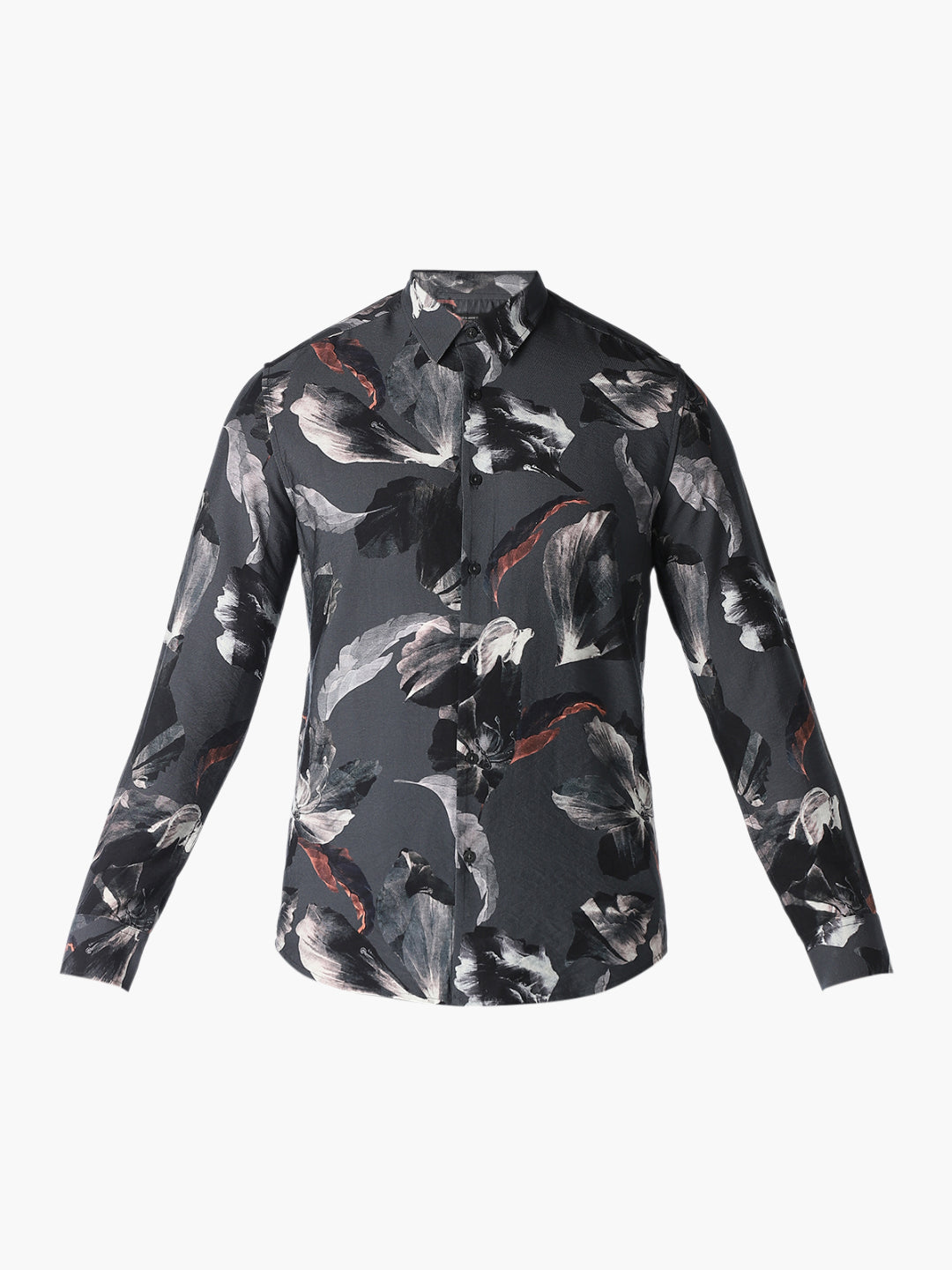 Dark Grey Printed Slim Fit Shirt