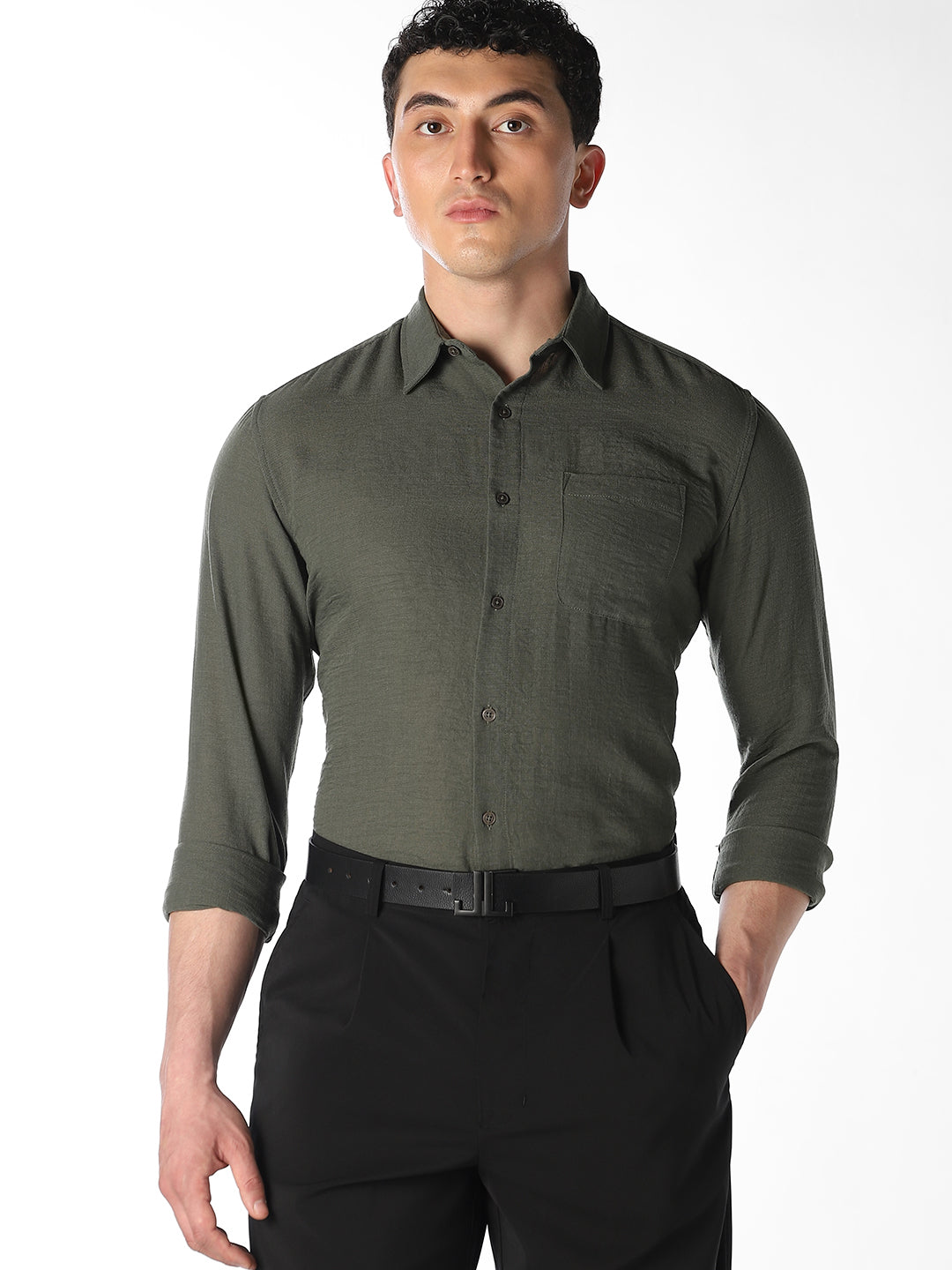 Olive Green Regular Fit Shirt