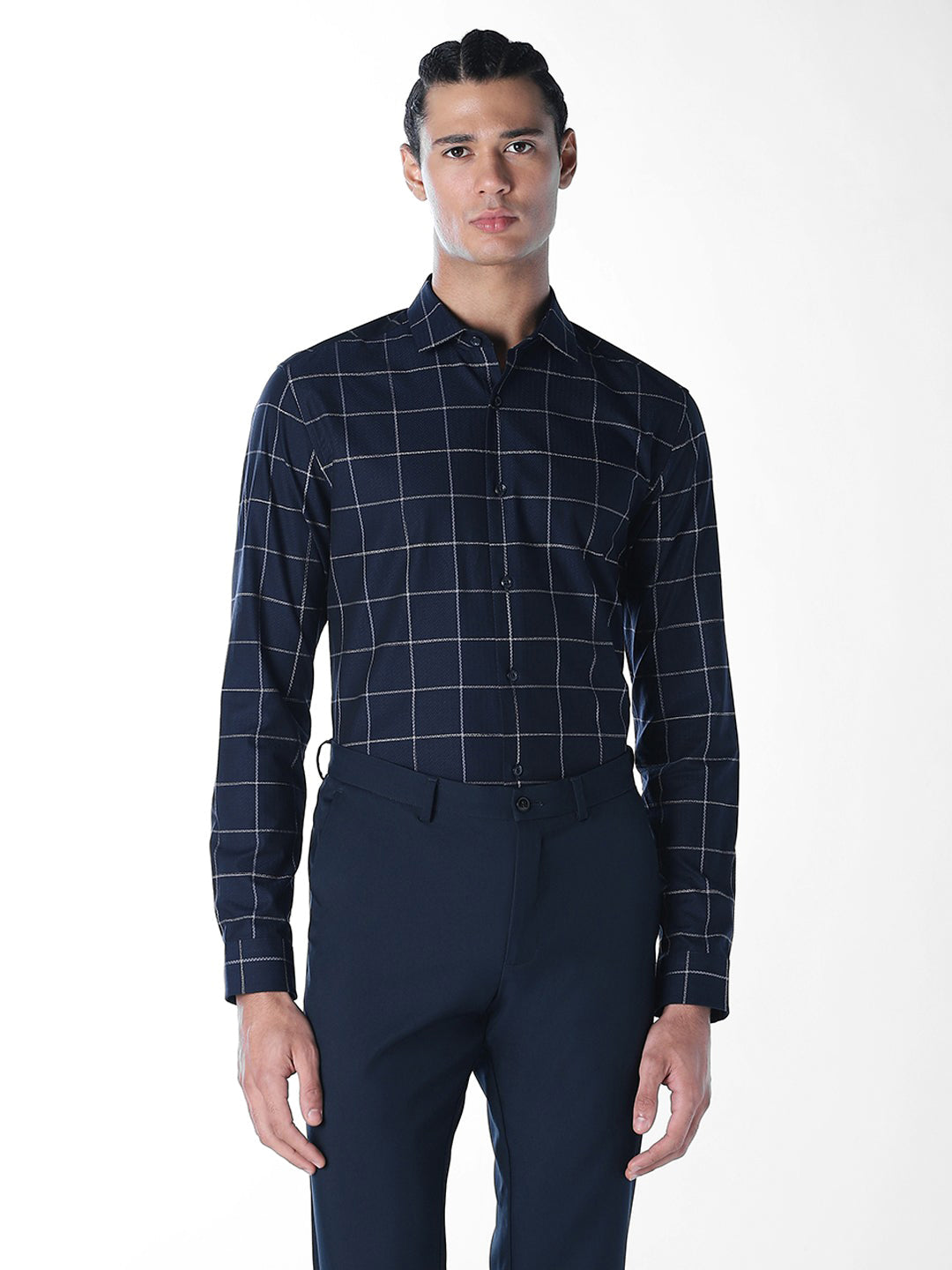 Navy Check Slim Fit Shirt