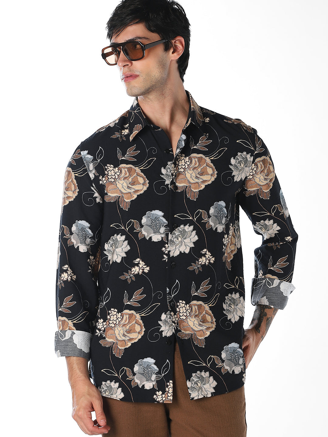 Black Floral Slim Fit Shirt