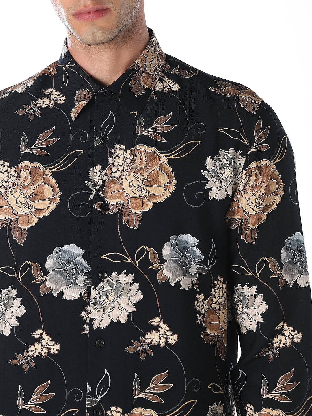 Black Floral Slim Fit Shirt