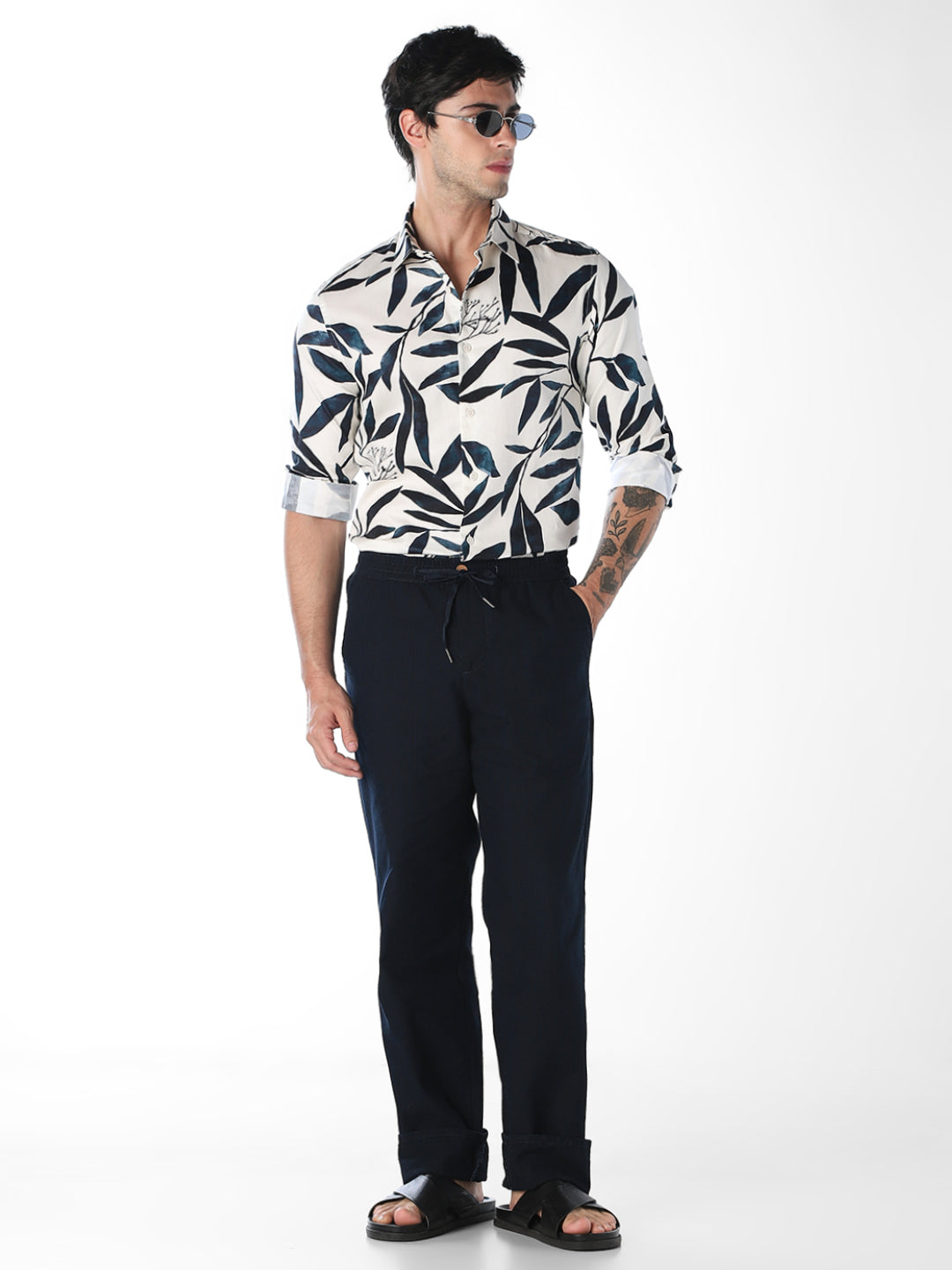 White Botanical Printed Shirt