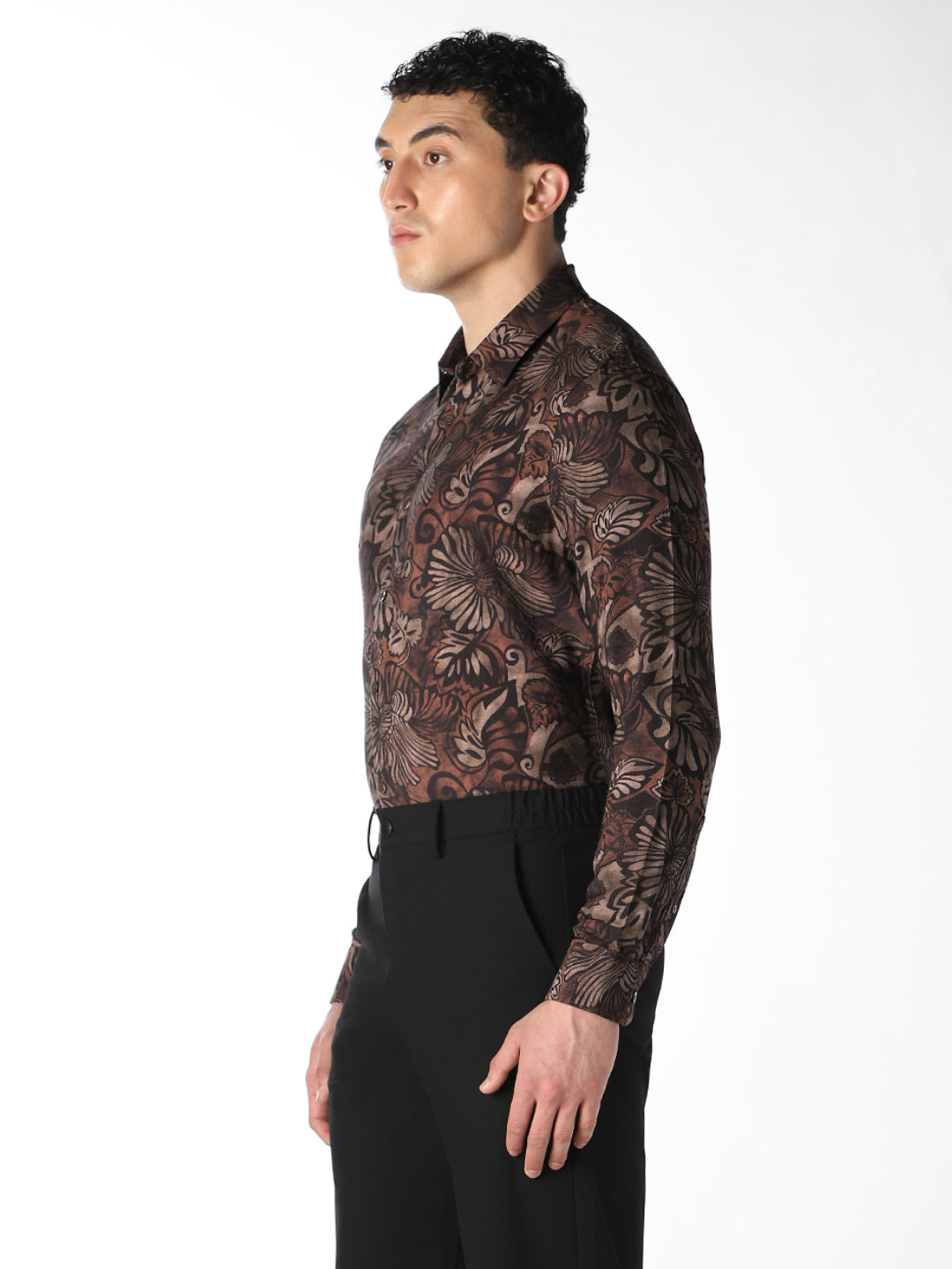 Brown Printed Slim Fit Shirt