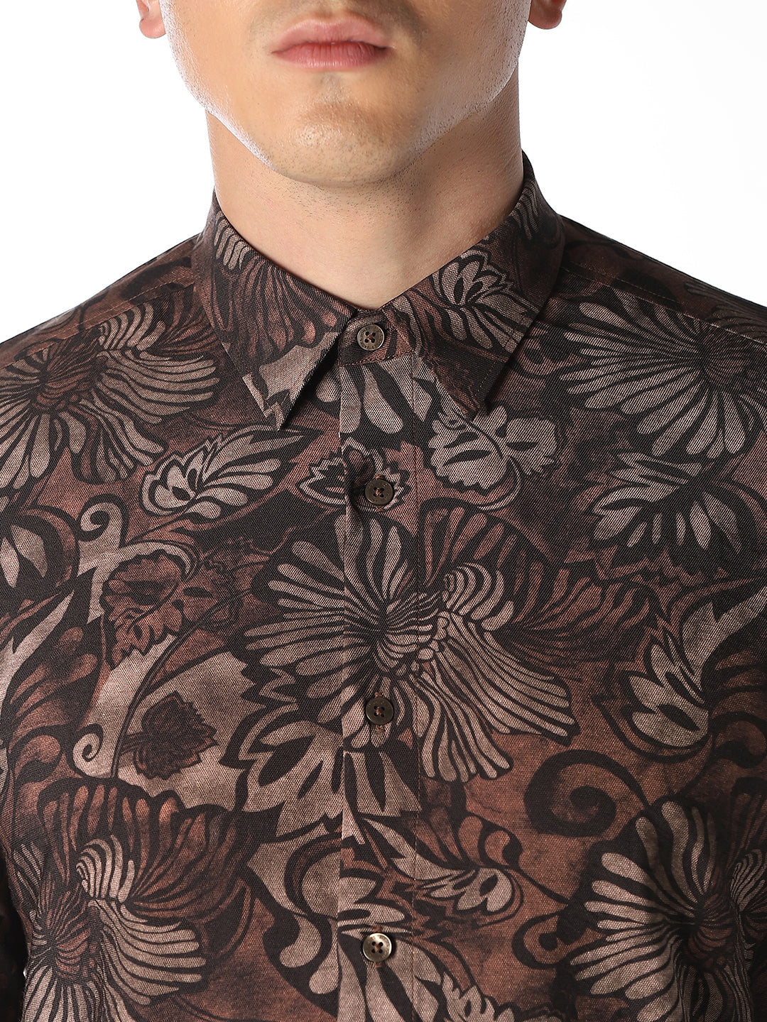 Brown Printed Slim Fit Shirt