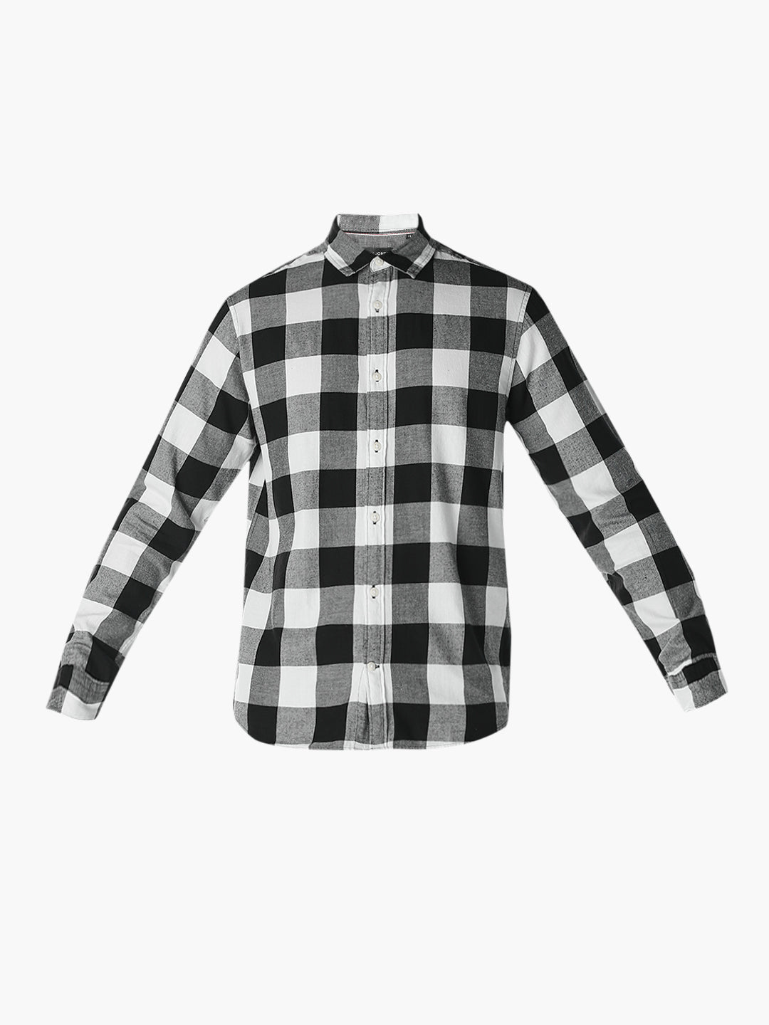 Men's Slim Fit Cotton Twill Checked Shirt In White