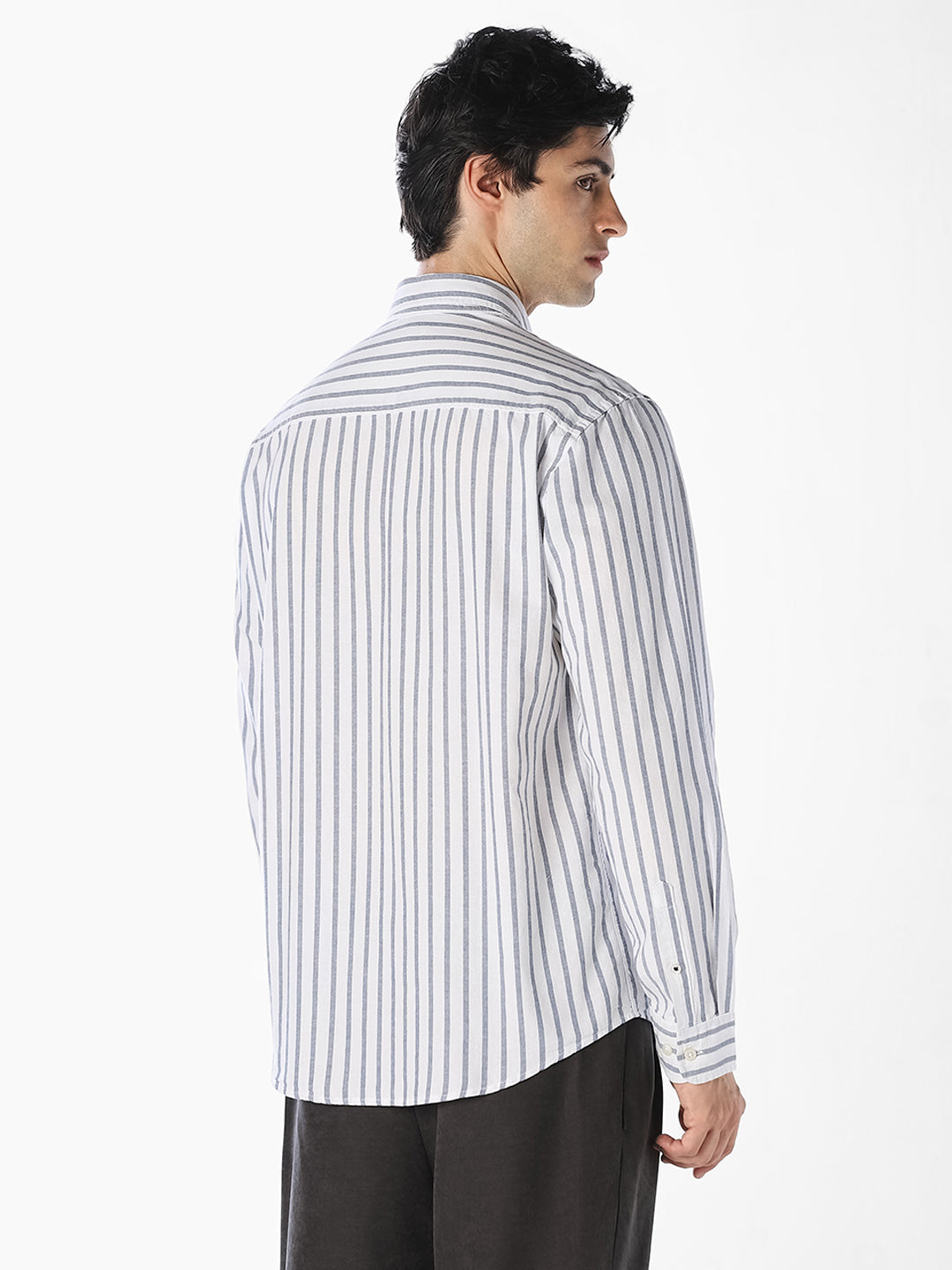 Blue Oxford Weave Striped Shirt
