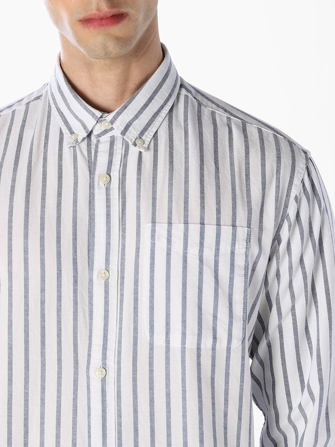 Blue Oxford Weave Striped Shirt
