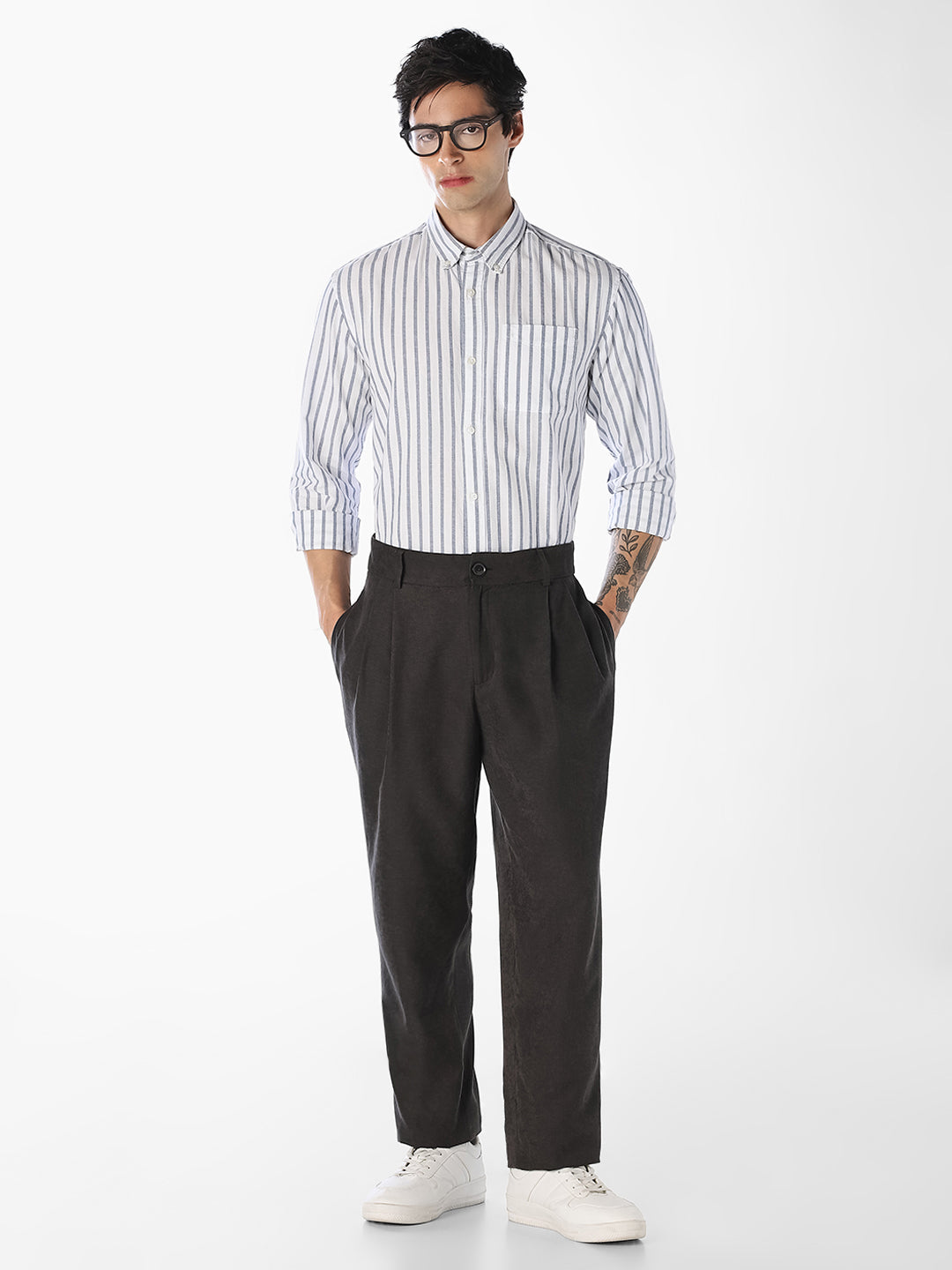 Blue Oxford Weave Striped Shirt