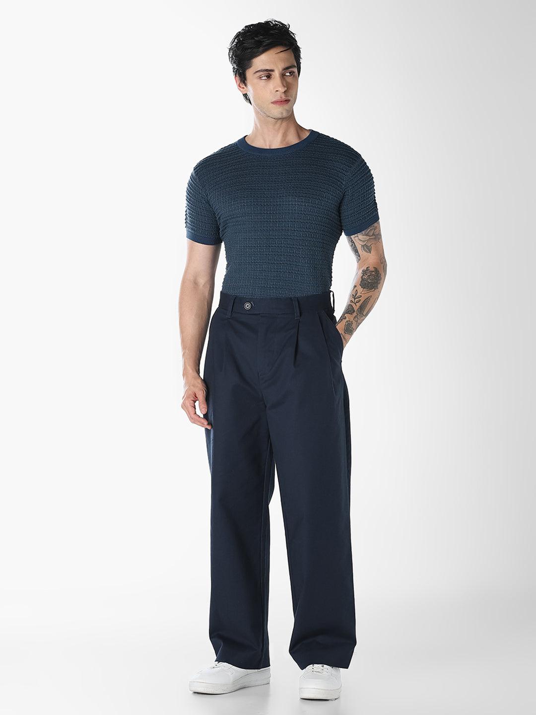 Jacquard Cotton Crew Neck T-shirt