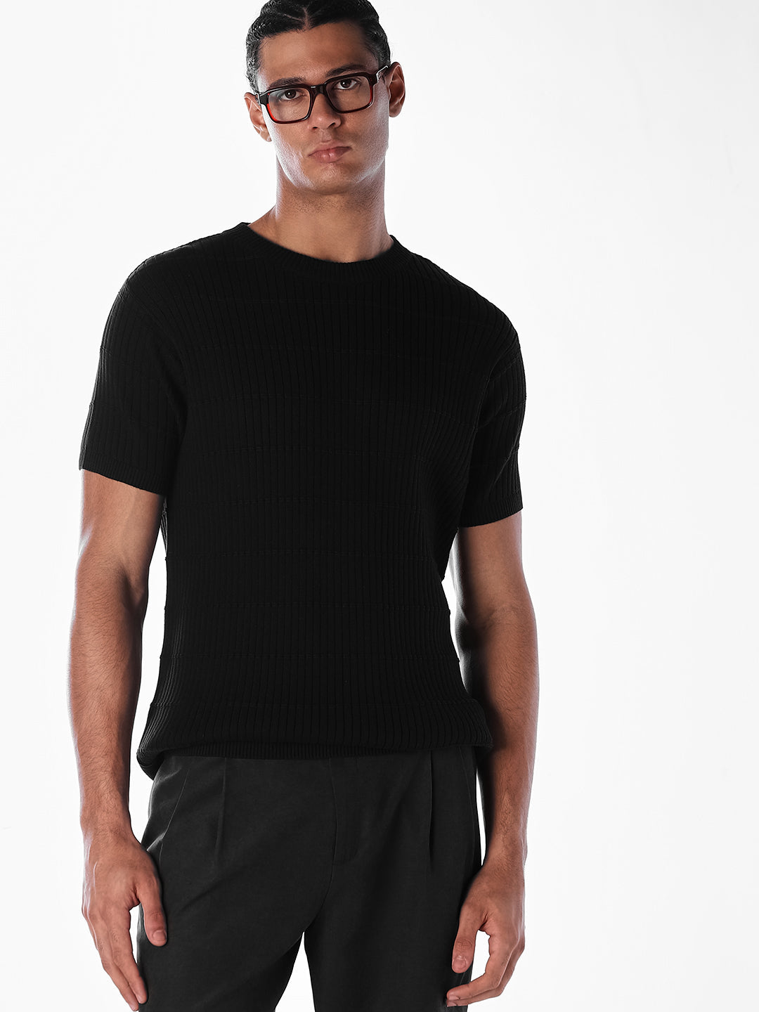 Jacquard Cotton Crew Neck T-shirt
