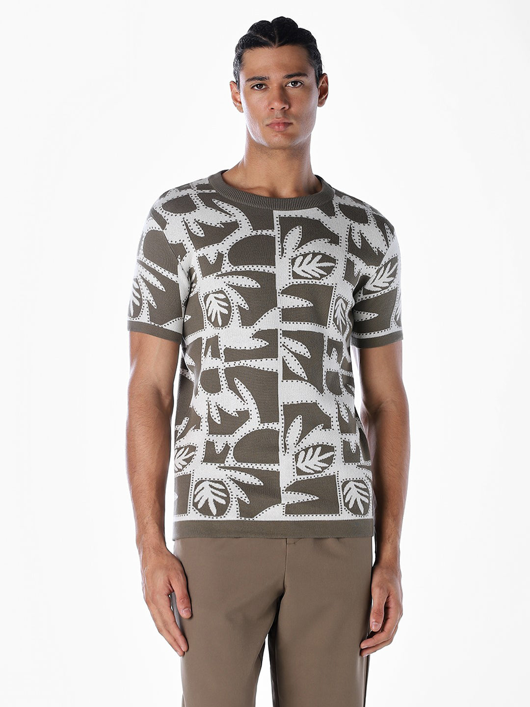 Jacquard Printed Cotton Pullover - Green